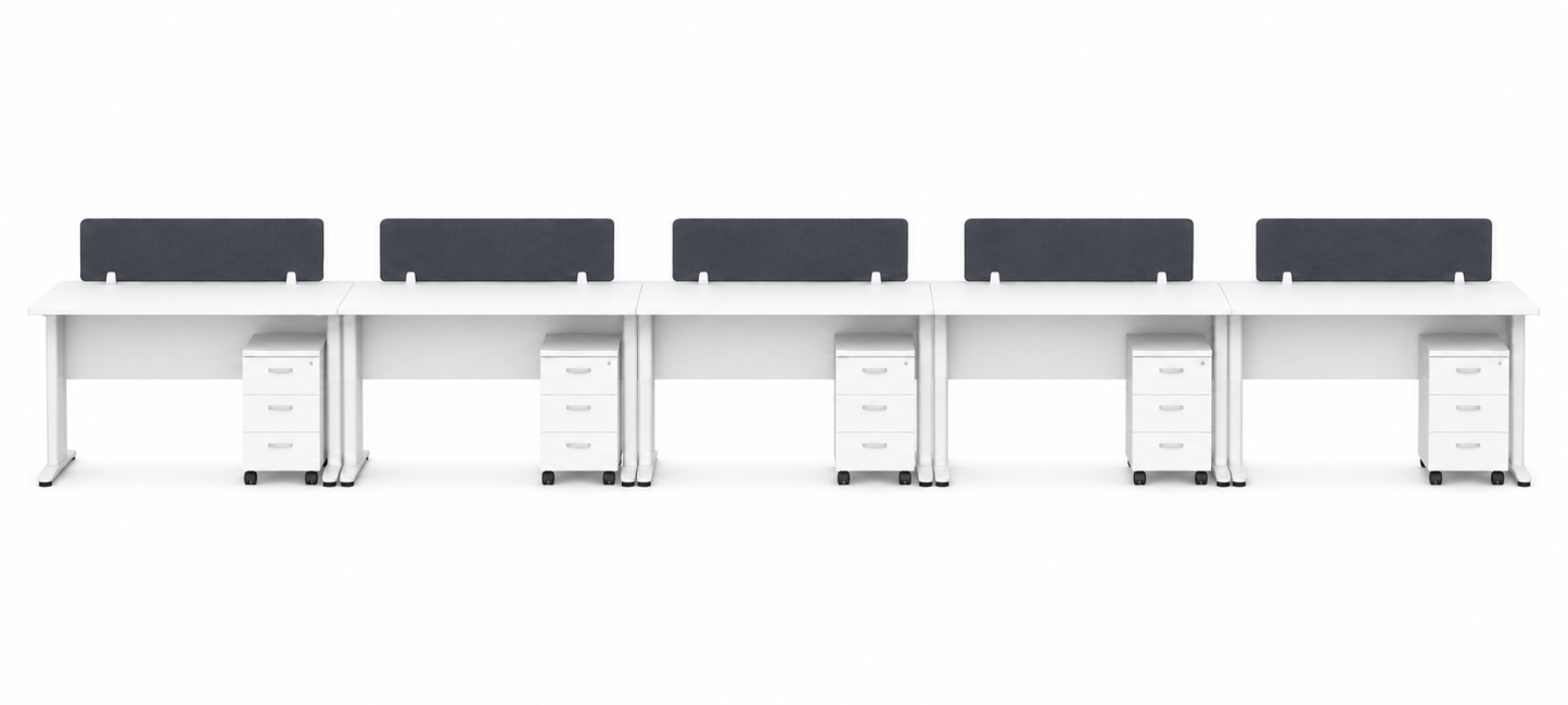 5-Seater Linear Office Workstation with Fabric Partition