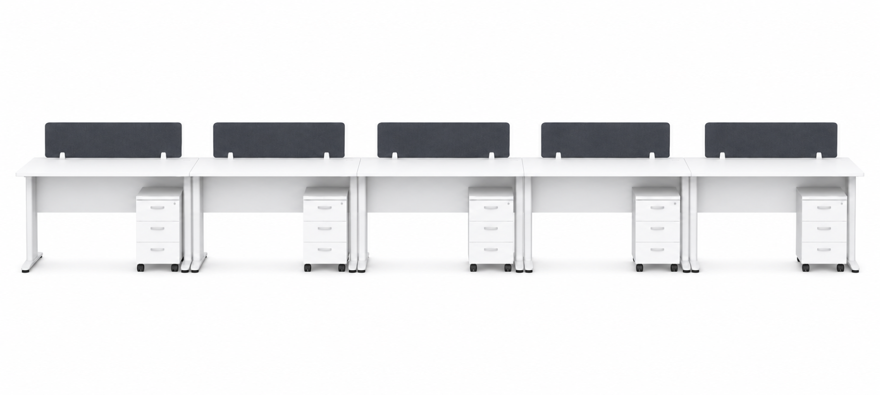 5-Seater Linear Office Workstation with Fabric Partition