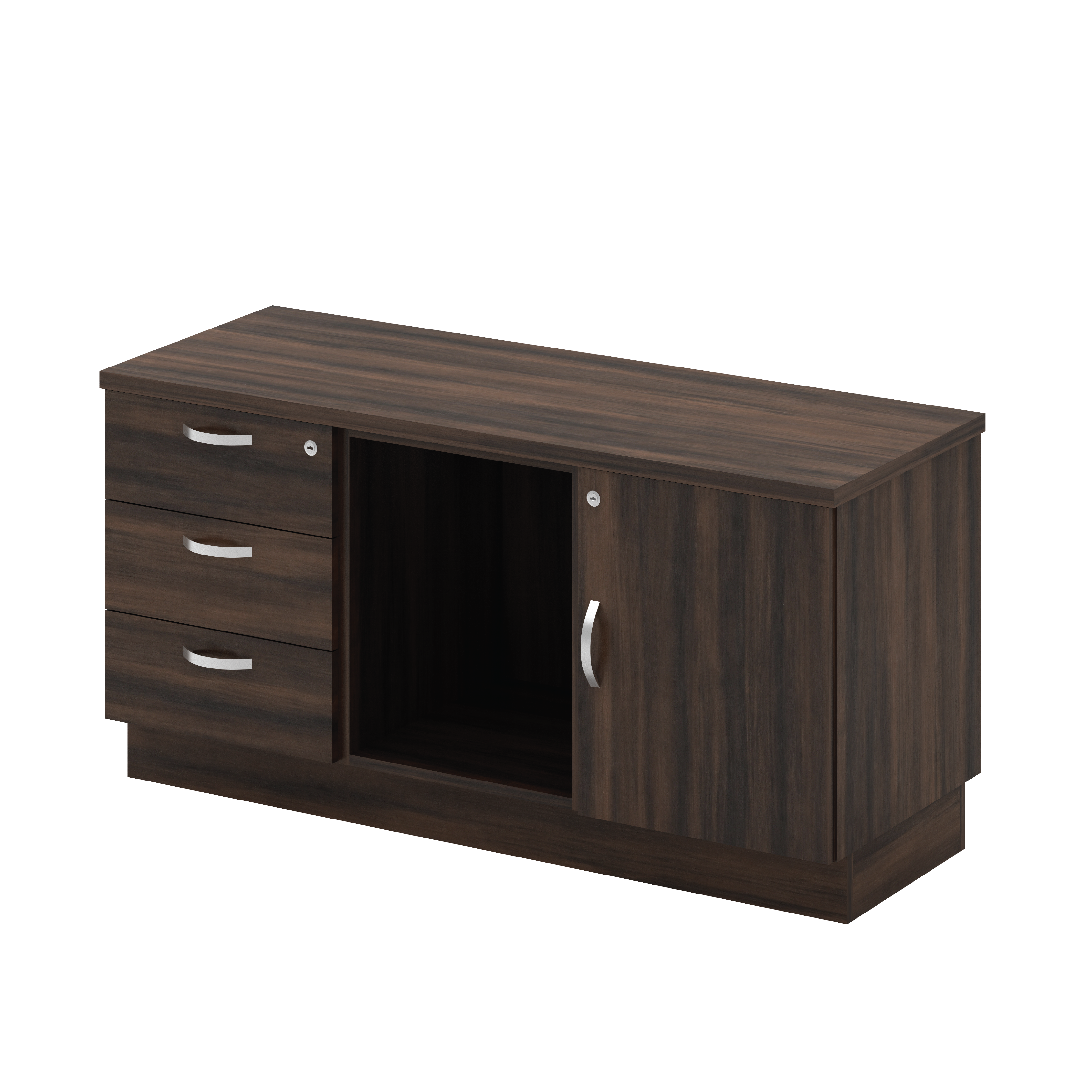 Side Cabinet - Fixed Pedestal 3D + Open Shelf + Swining Door (EX)