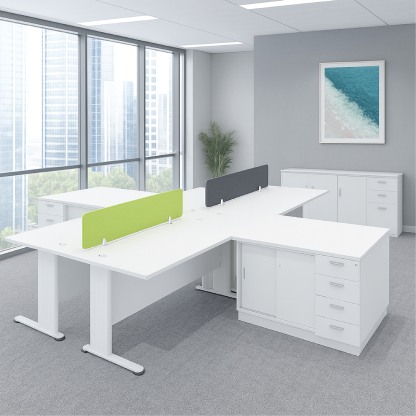4 Seater Workstation with Sliding Door + Fixed Pedestal 4D Side Cabinet (H)
