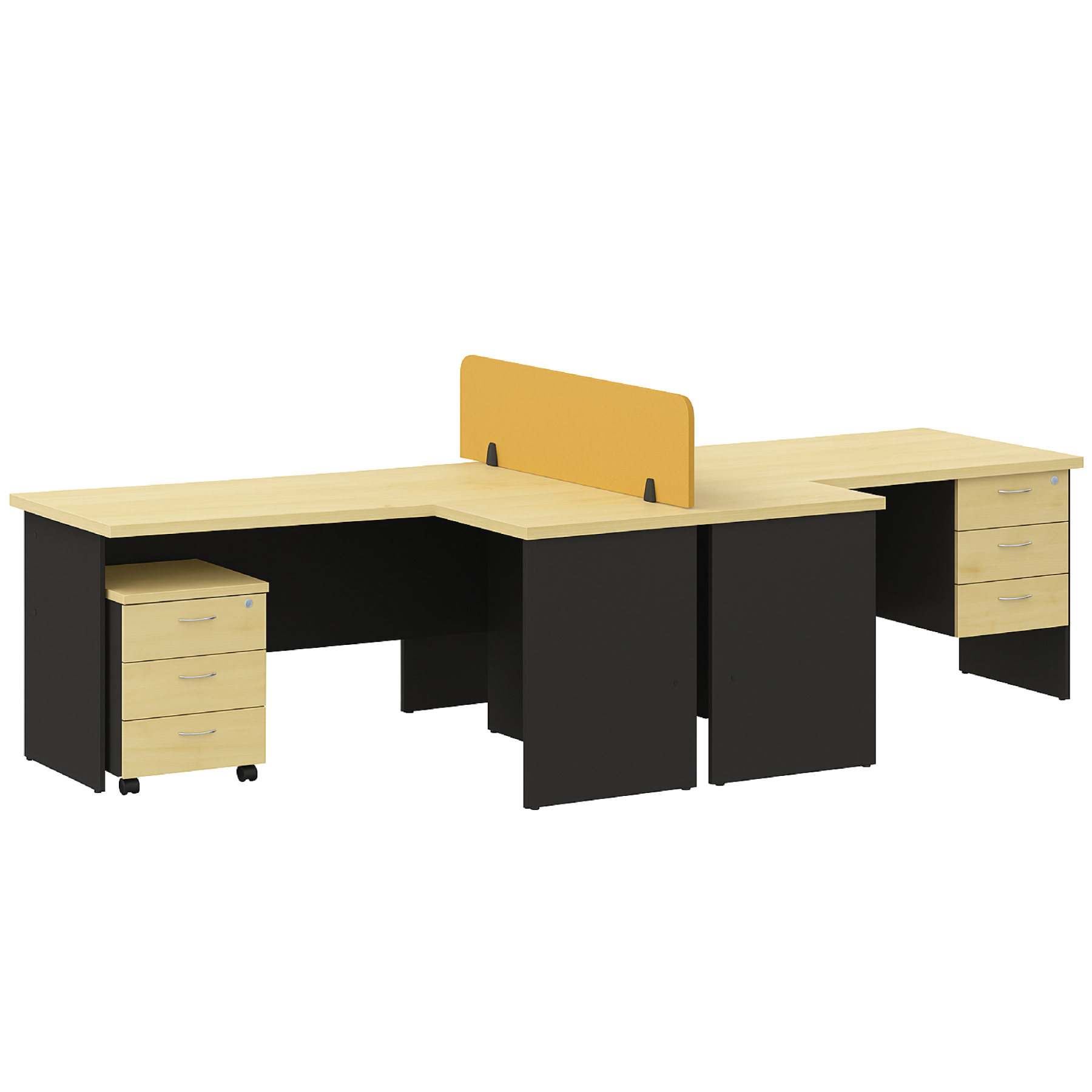 2 Seater L-Shape Table Combination Workstation (3D fixed + mobile pedestal set) (G)