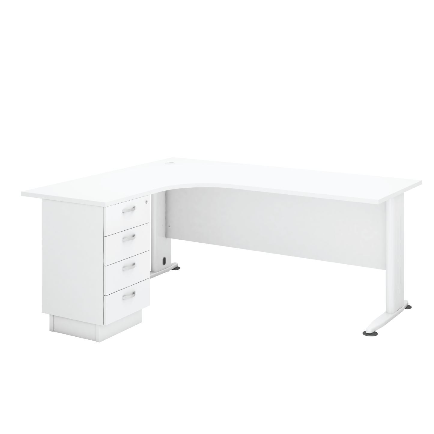 L-Shape Compact Table with 4D Fixed Pedestal - WHITE (H)