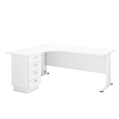 L-Shape Compact Table with 4D Fixed Pedestal - WHITE (H)