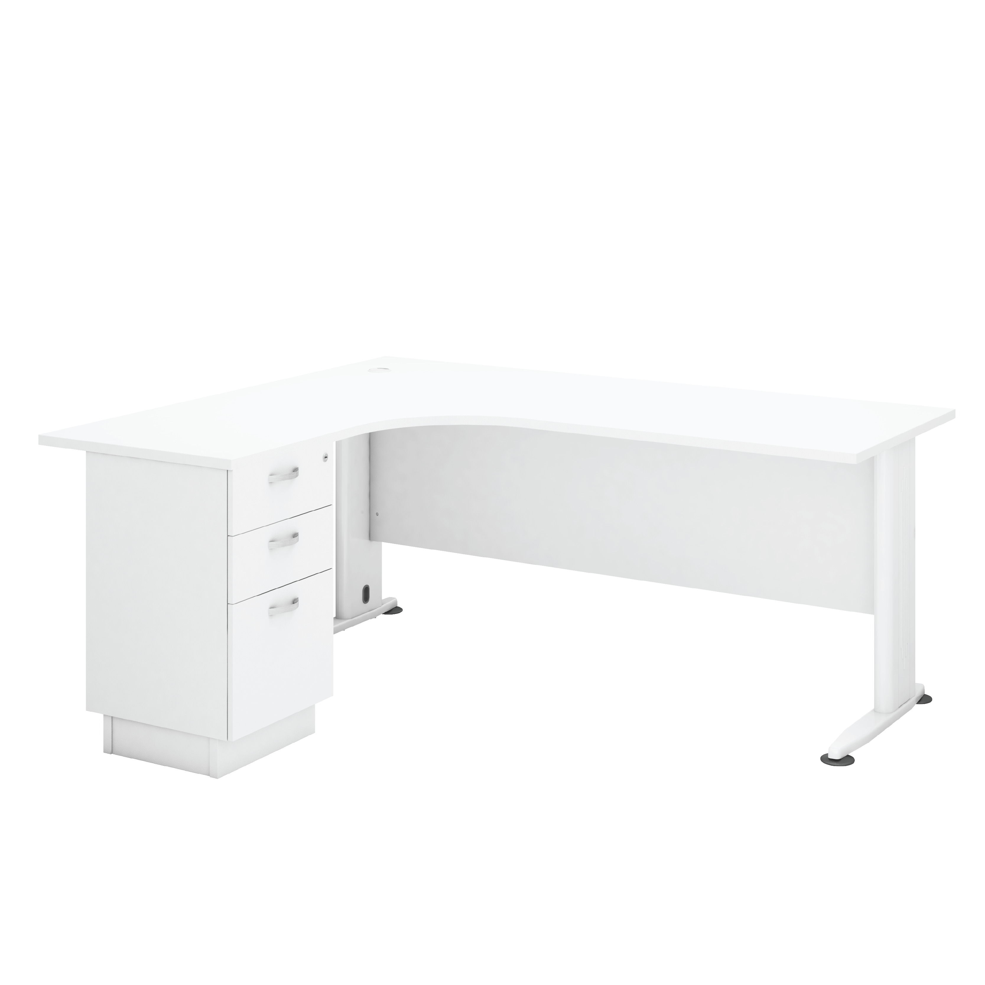 L-Shape Compact Table with 2D1F Fixed Pedestal - WHITE (H)