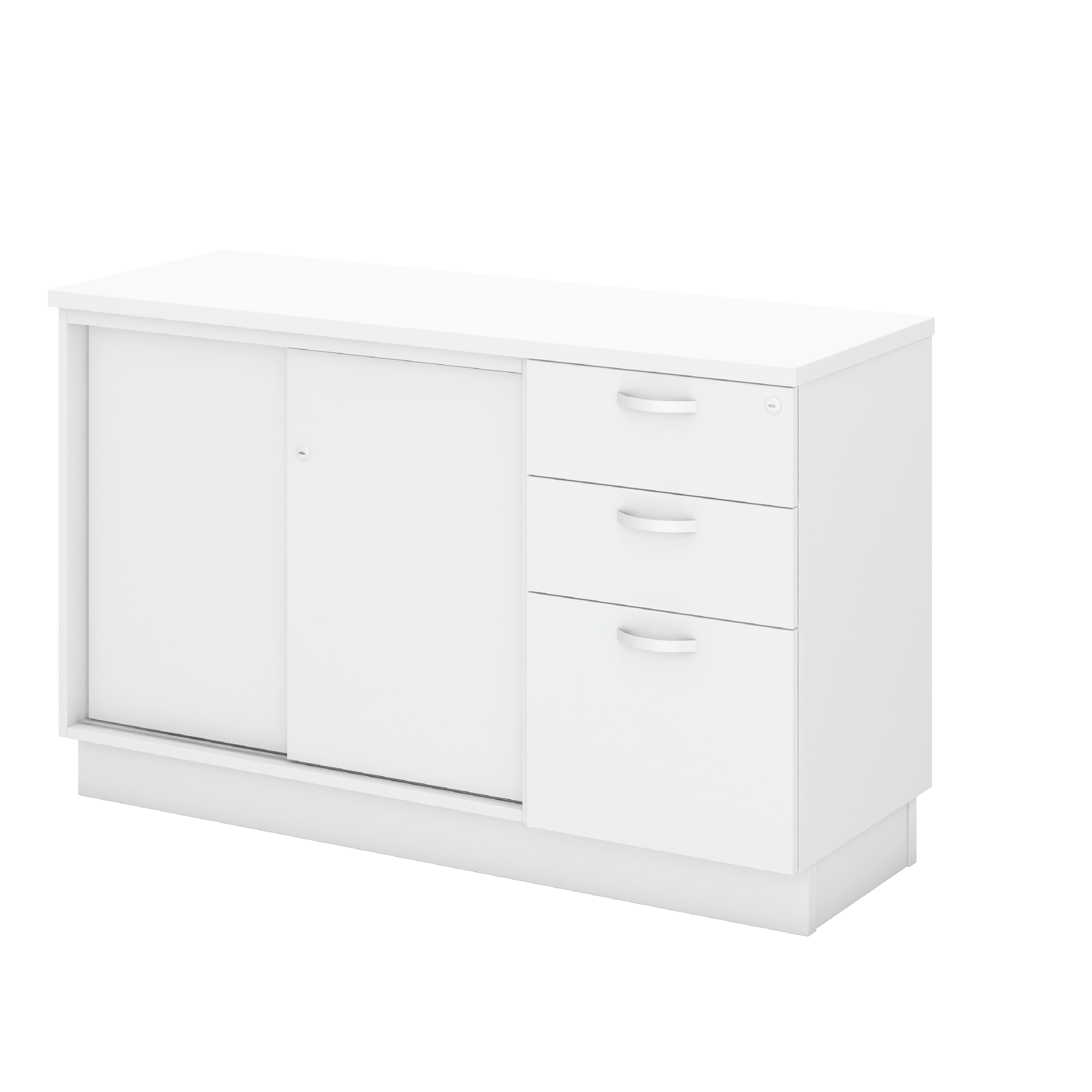 Sliding Door + Fixed Pedestal 2 Drawer 1 File (2D1F) Low Cabinet - WHITE (H)