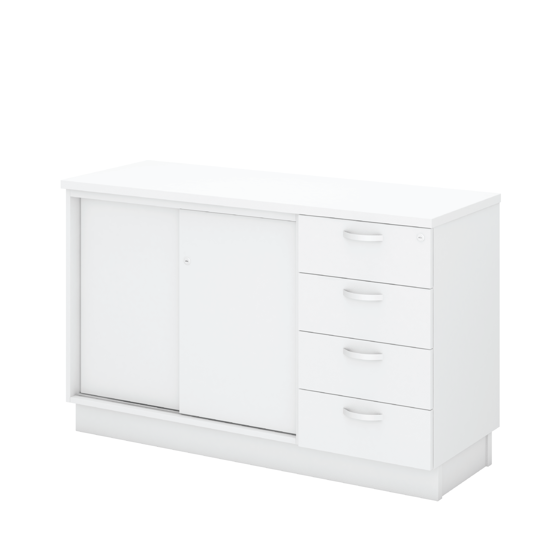 Sliding Door + Fixed Pedestal 4 Drawer (4D) Low Cabinet - WHITE (H)