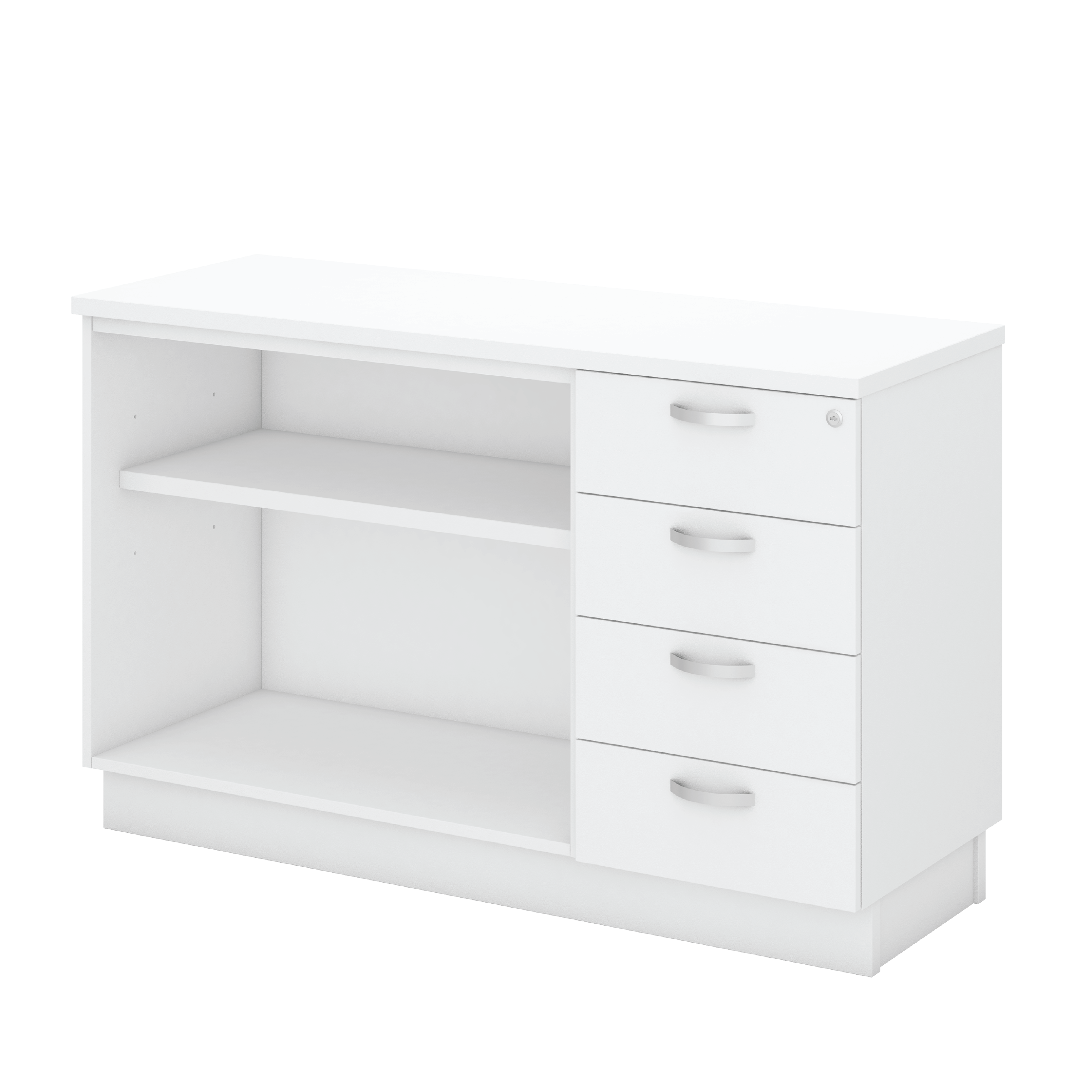 Open Shelf + Fixed Pedestal 4 Drawer (4D) Low Cabinet - WHITE (H)