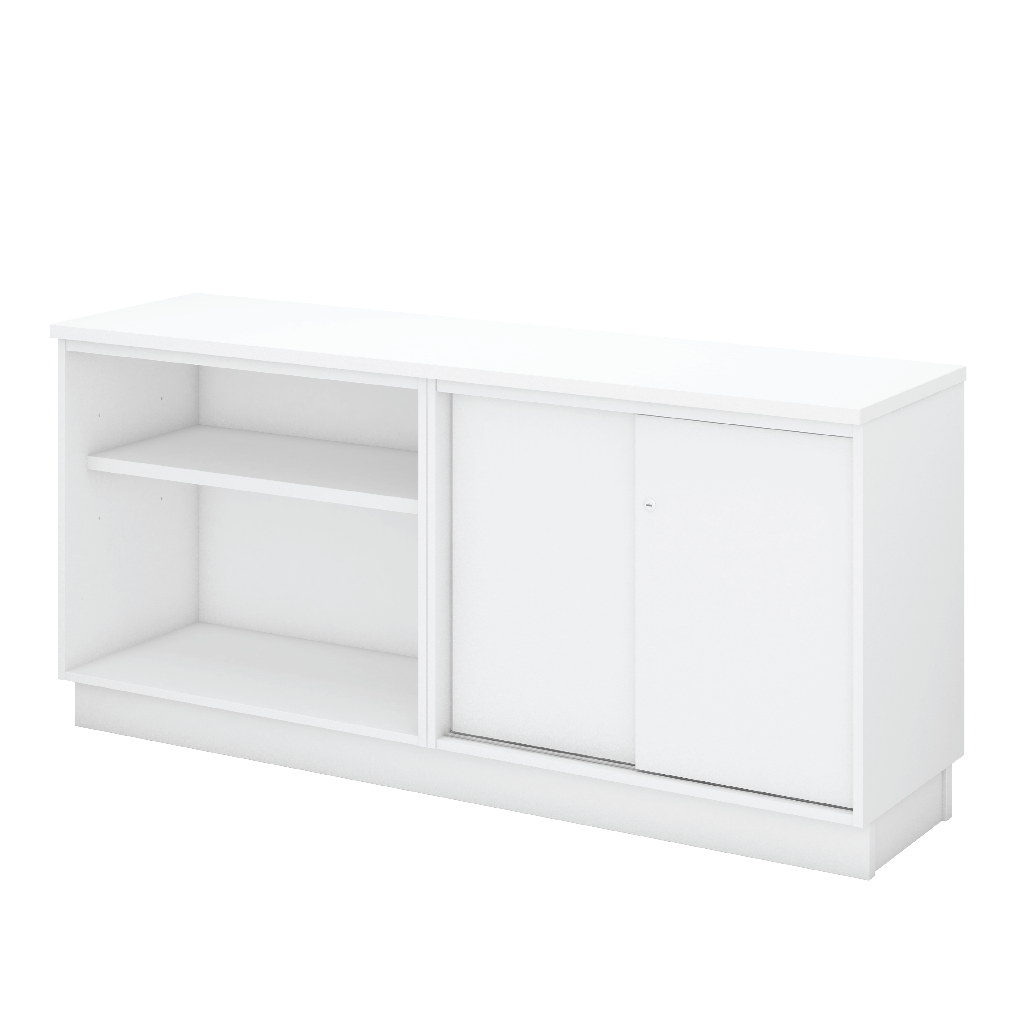 Open Shelf + Sliding Door Combined Low Cabinet - WHITE (H)