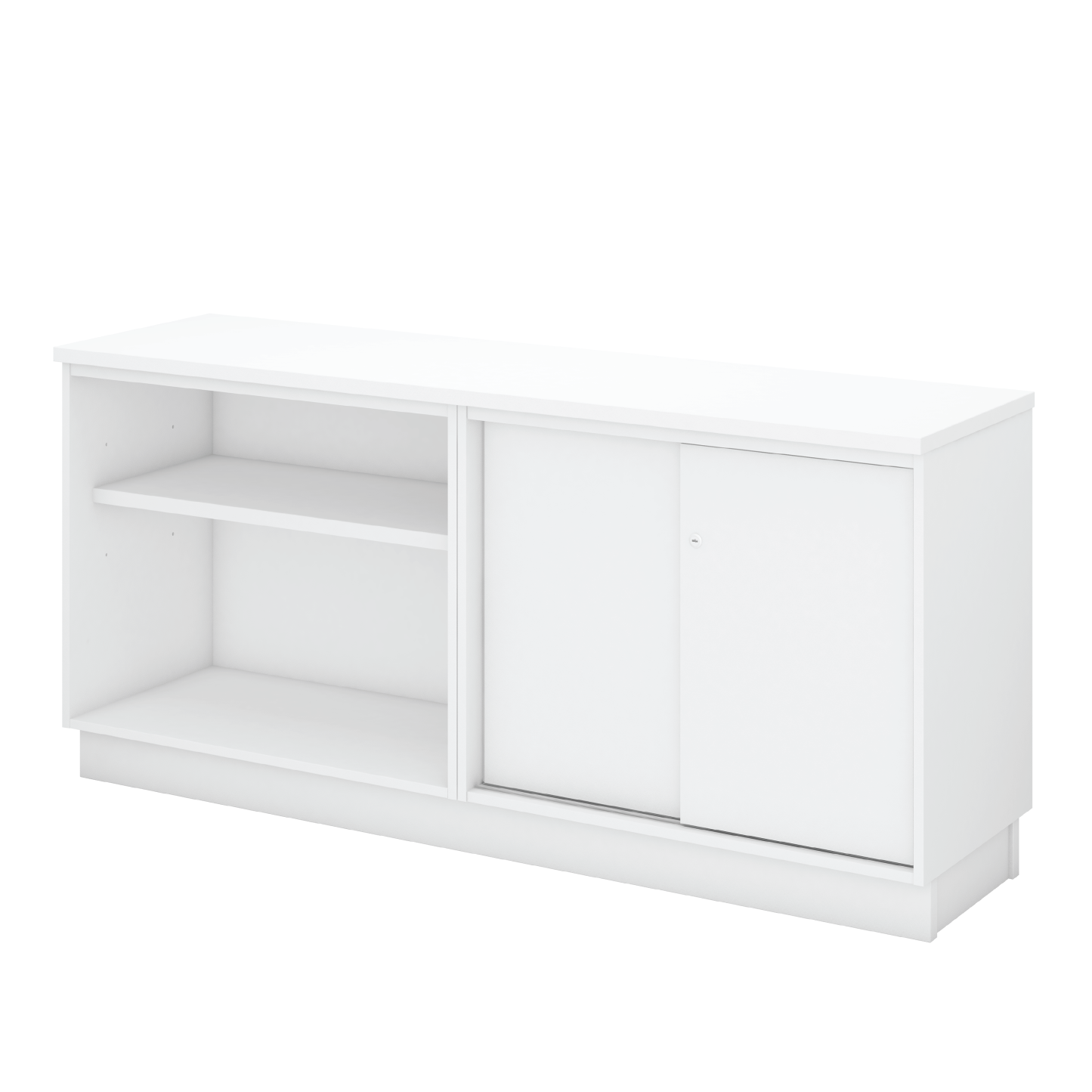 Open Shelf + Sliding Door Combined Low Cabinet - WHITE (H)