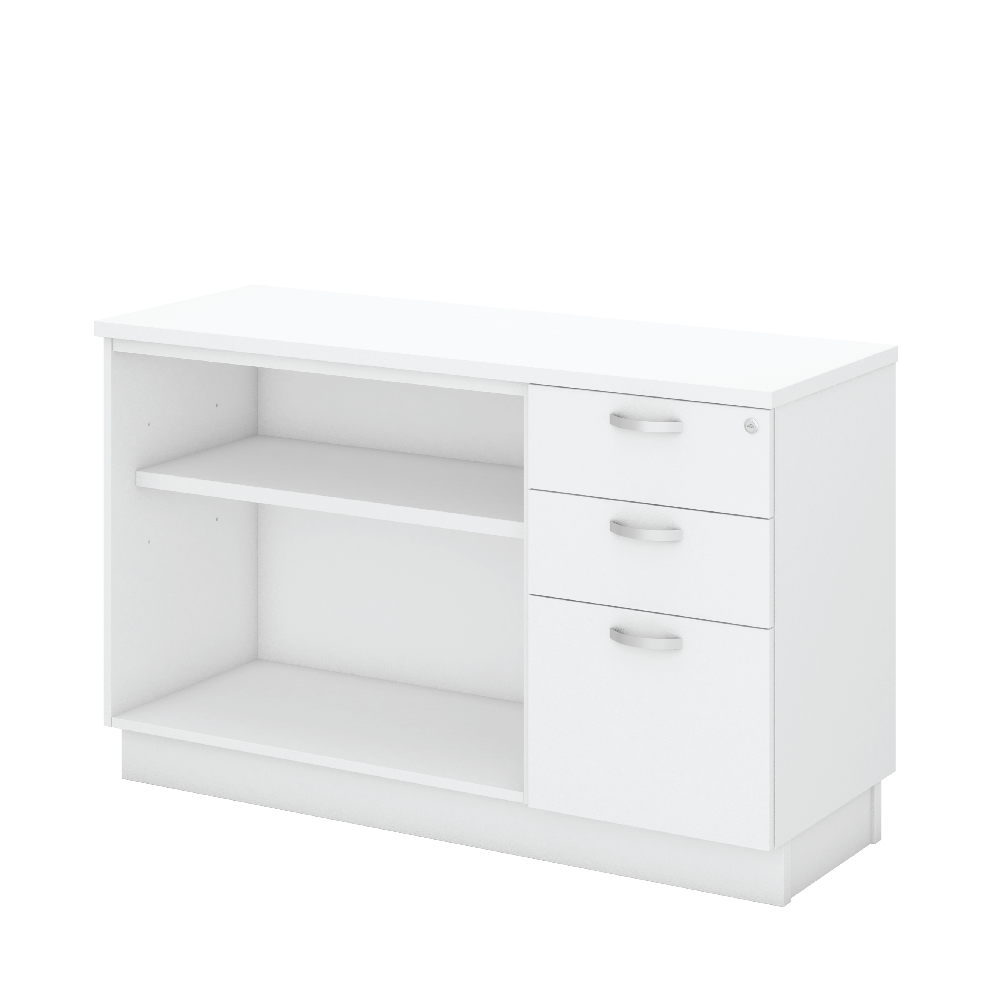 Open Shelf + Fixed Pedestal 2 Drawer 1 File (2D1F) Low Cabinet - WHITE (H)