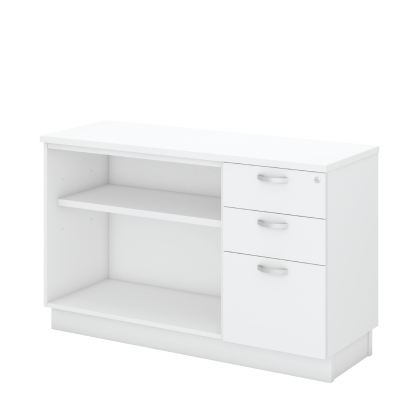 Open Shelf + Fixed Pedestal 2 Drawer 1 File (2D1F) Low Cabinet - WHITE (H)