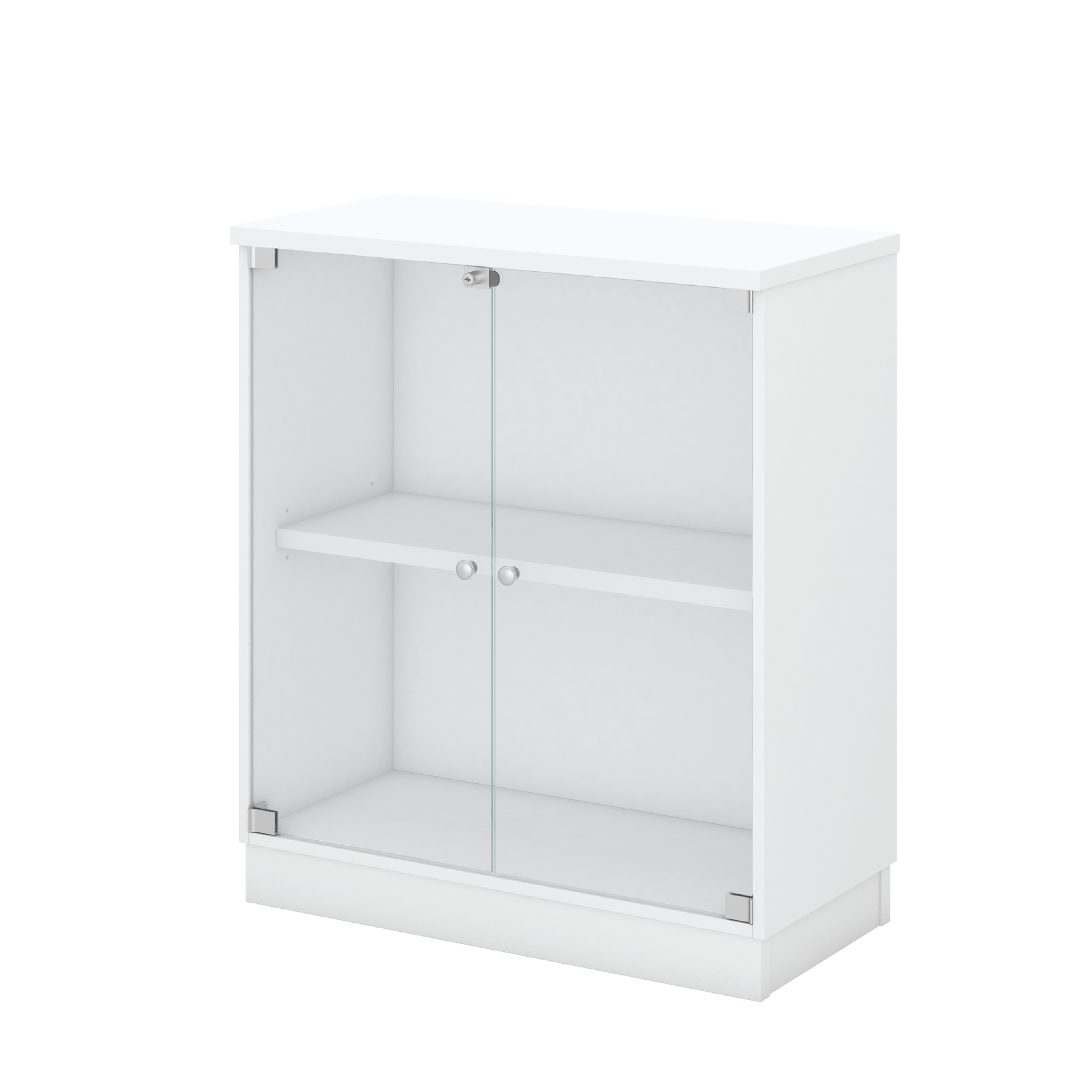 Swinging Glass Door Low Cabinet - WHITE (H) - 910H mm