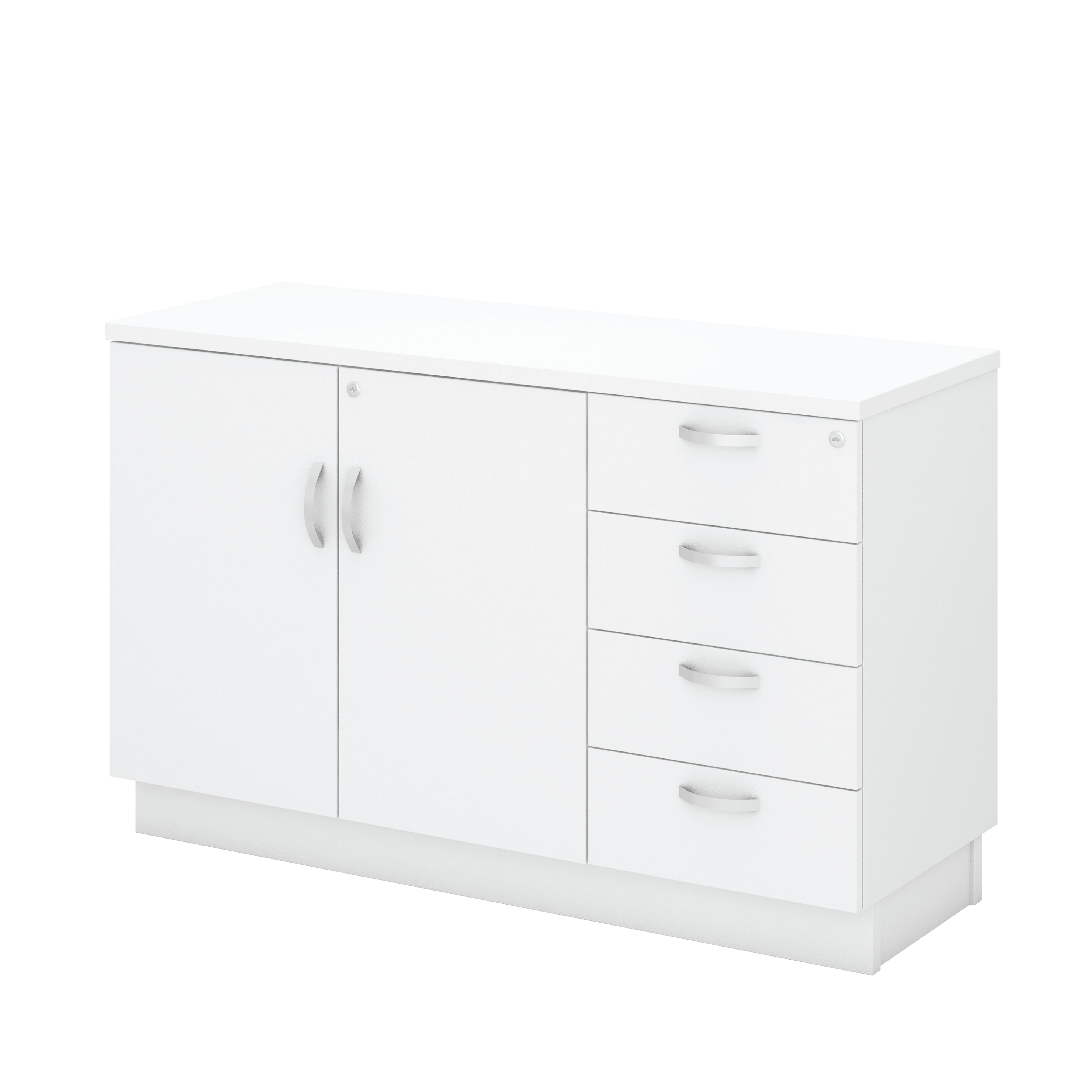 Swinging Door + Fixed Pedestal 4 Drawer (4D) Low Cabinet - WHITE (H)