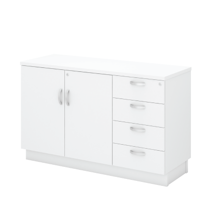 Swinging Door + Fixed Pedestal 4 Drawer (4D) Low Cabinet - WHITE (H)