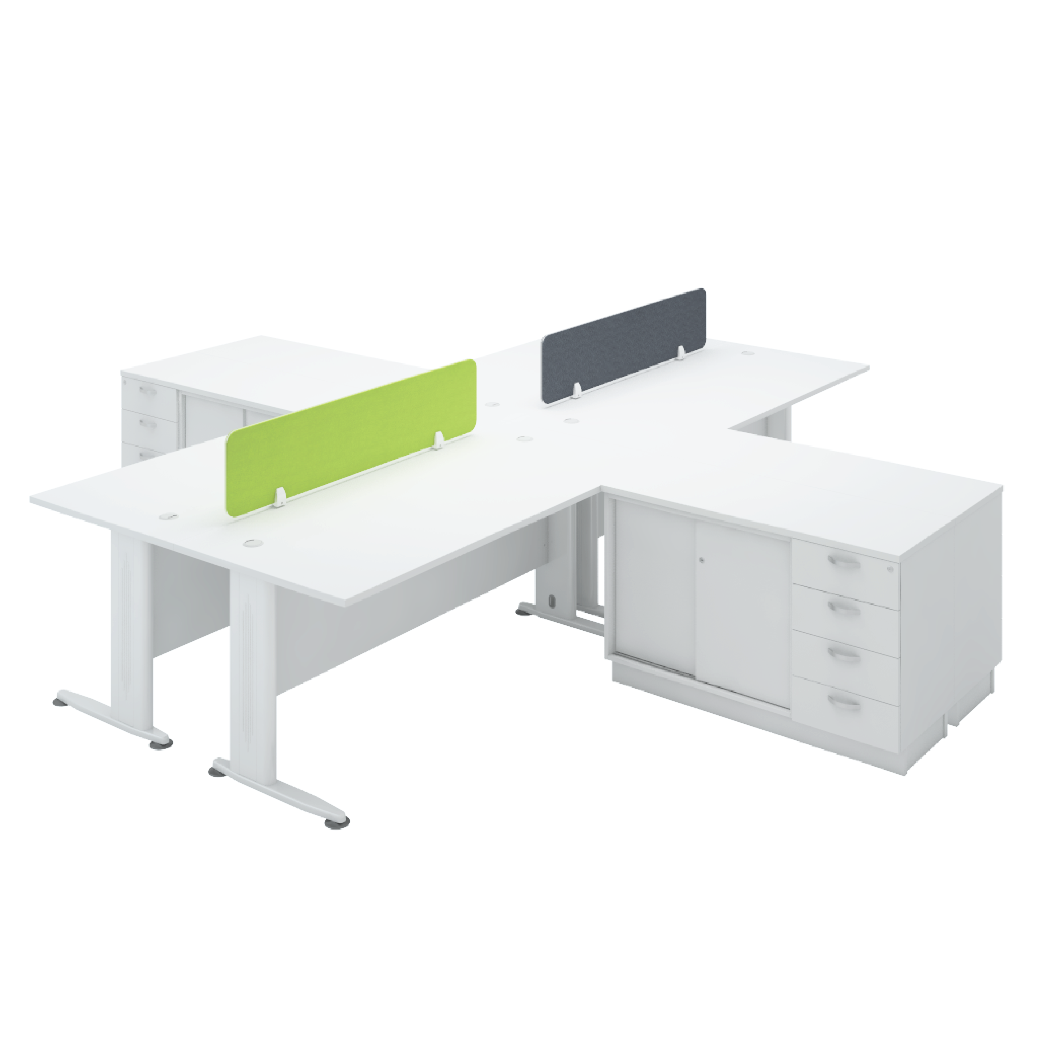 4 Seater Workstation with Sliding Door + Fixed Pedestal 4D Side Cabinet (H)