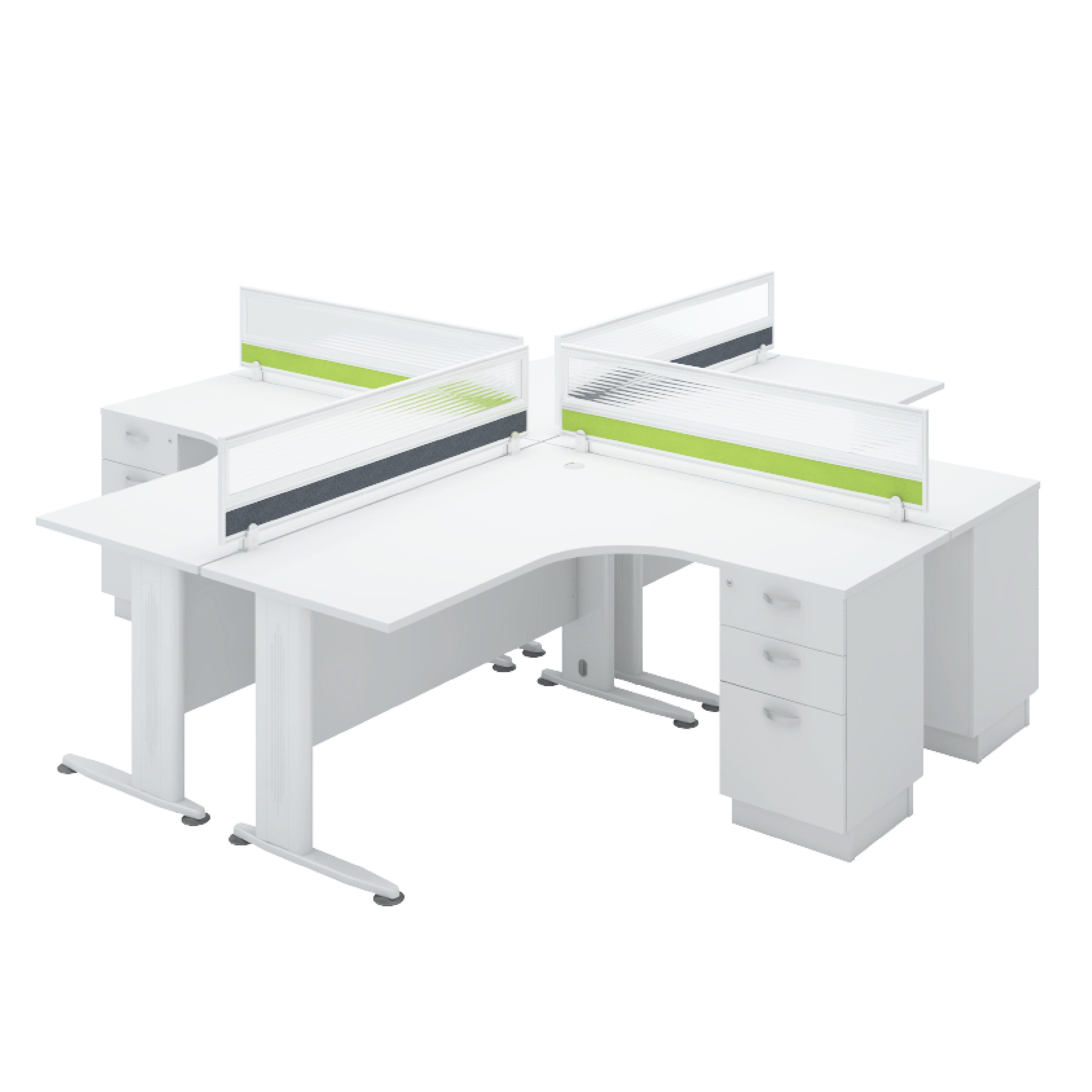 4 Seater L-Shape Table Workstation with 2D1F Fixed Pedestals (H)