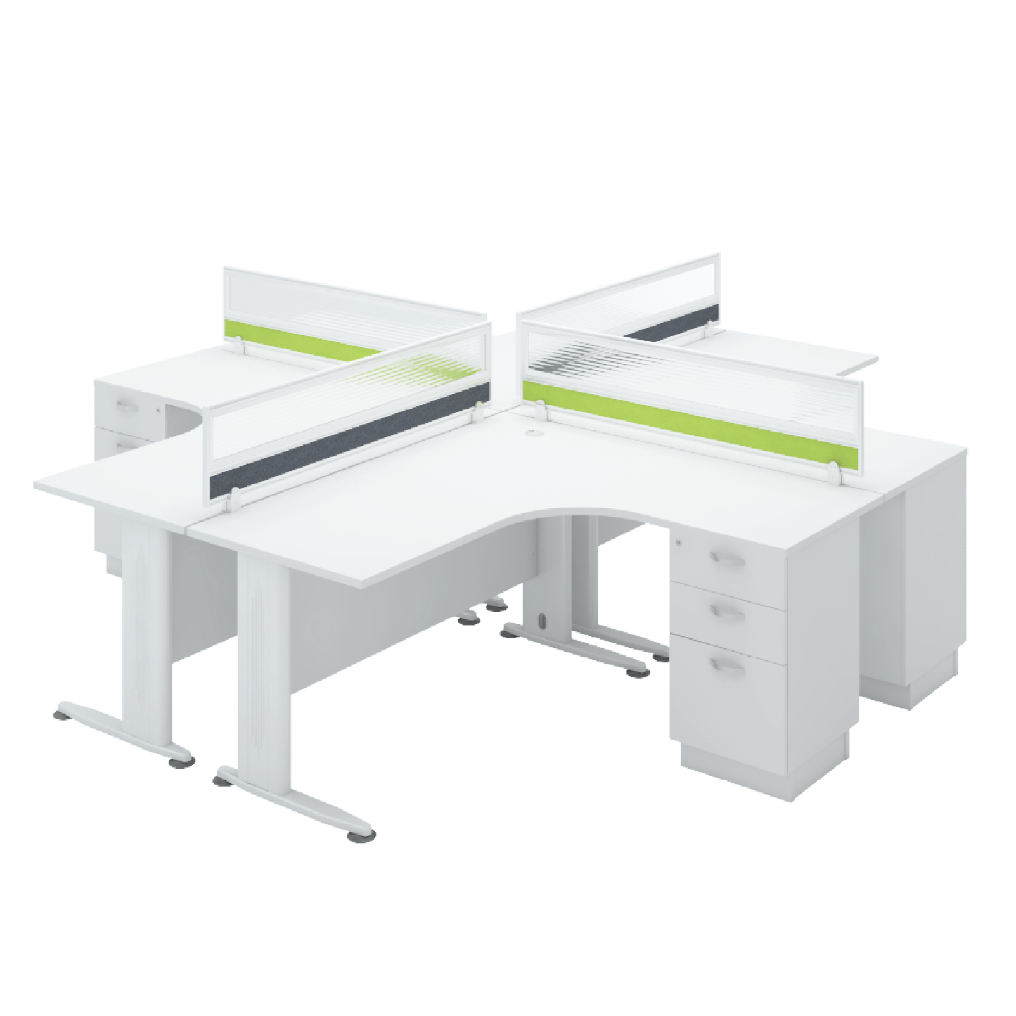 4 Seater L-Shape Table Workstation with 2D1F Fixed Pedestals (H)