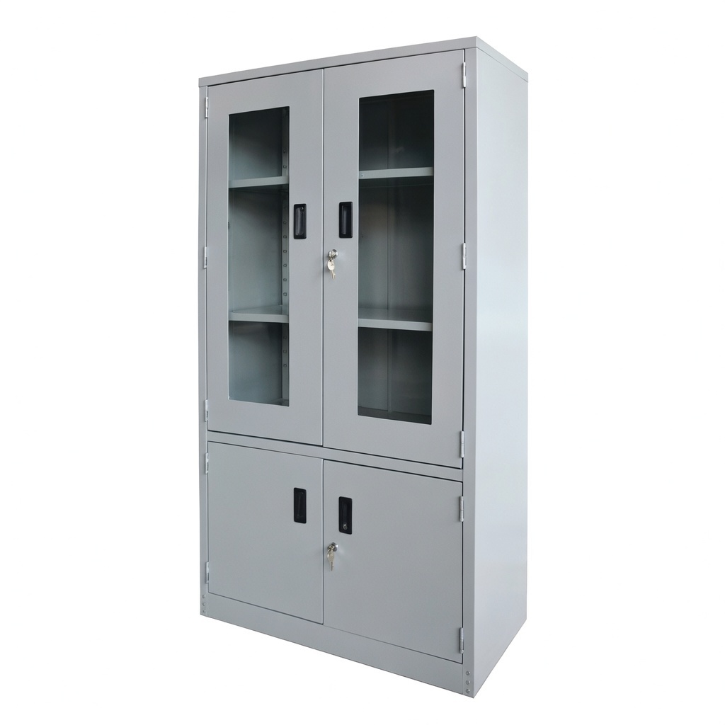 Full Height Steel Cupboard Cabinet with Glass Swing Door + Bottom Swing Door