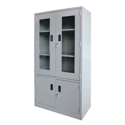 Full Height Steel Cupboard Cabinet with Glass Swing Door + Bottom Swing Door