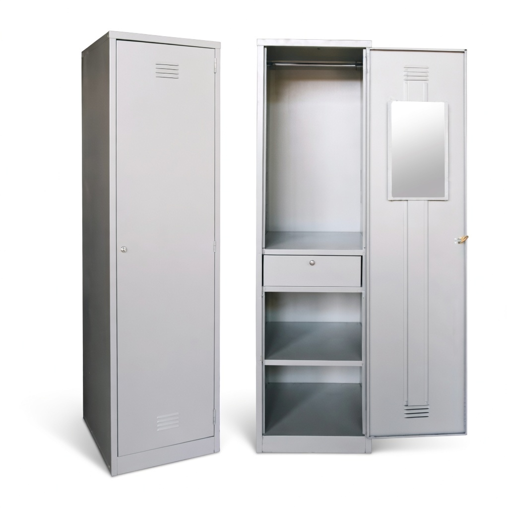 1 Compartment Steel Locker with Swing Door + Mirror + Drawer