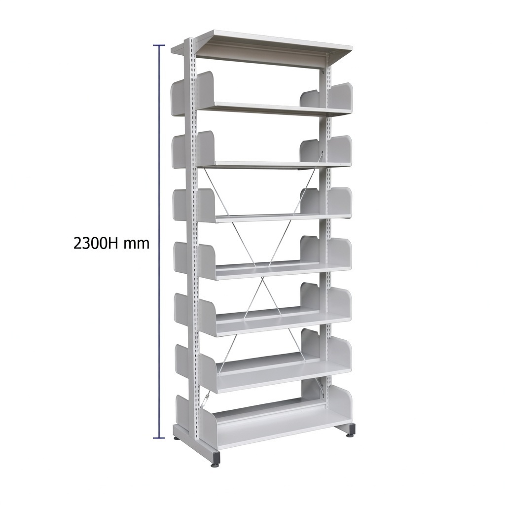 7 Level Double Sided Steel Library Book Rack Without Side Panel