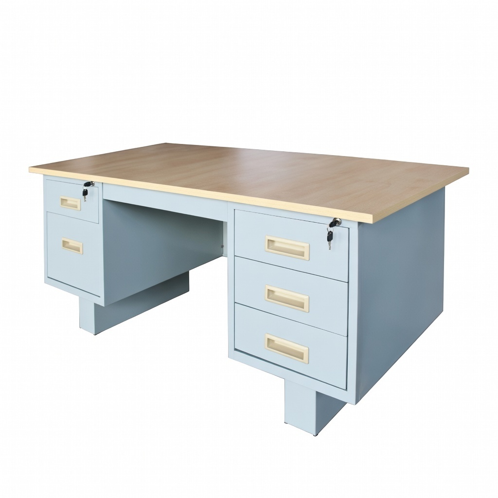 5ft Double Steel Pedestal Desk with Block Leg (Melamine Chipboard Top)
