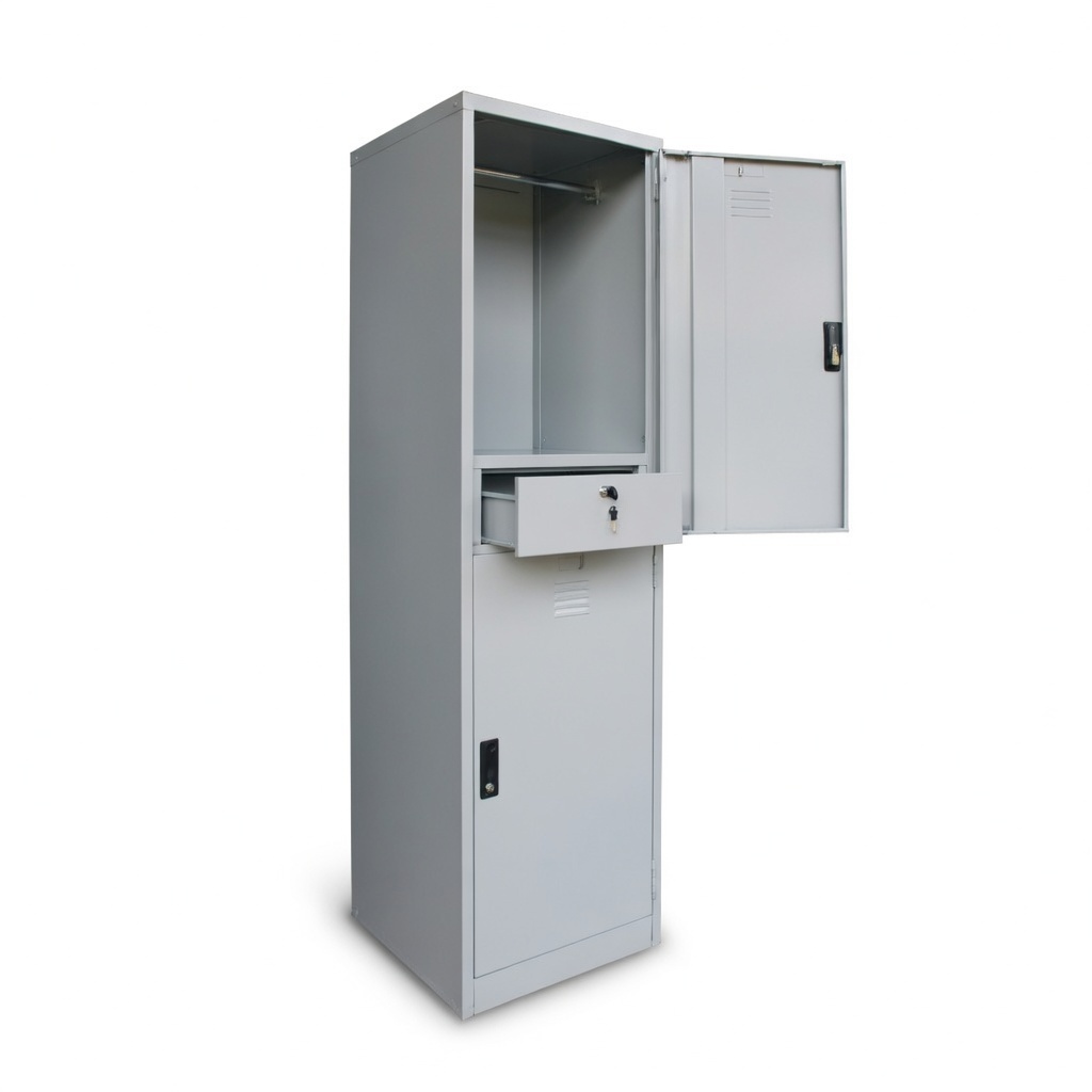 2 Compartment Steel Locker Cabinet + 1 Drawer with Handle Cam Lock