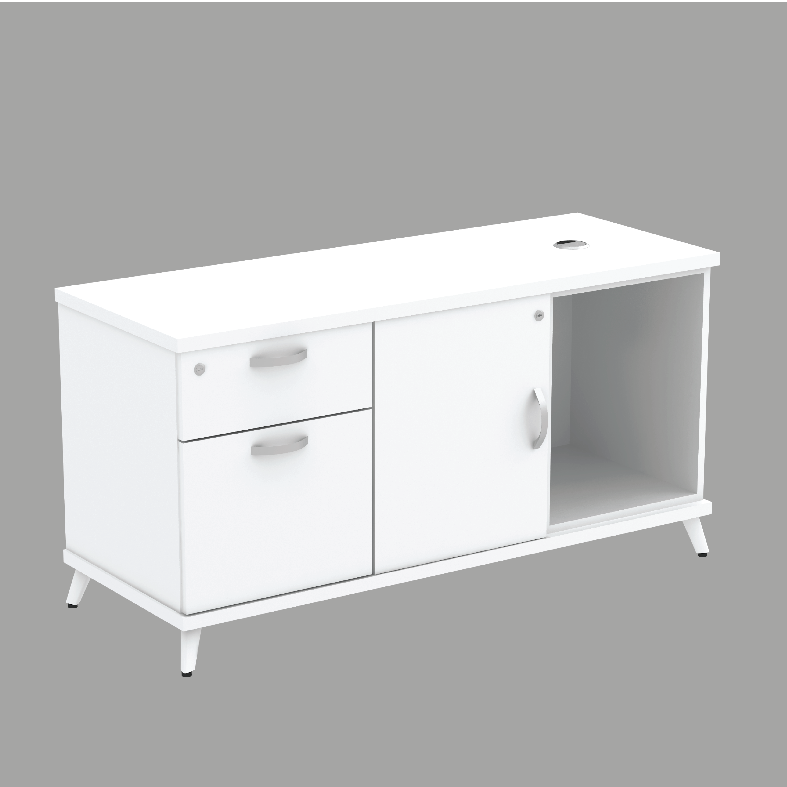 Side Cabinet : Open Shelf + Swinging Door (left side) + Fixed Pedestal 1D1F (AS)