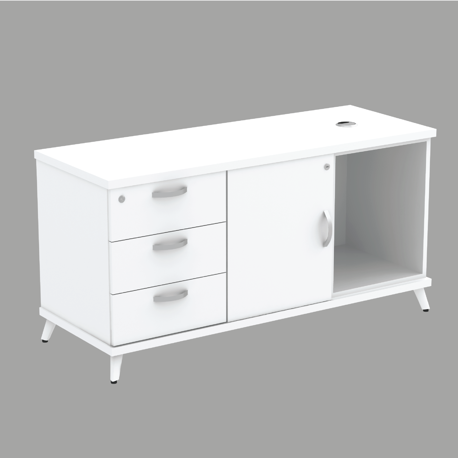 Side Cabinet : Open Shelf + Swinging Door + Fixed Pedestal 3 Drawer  (AS)