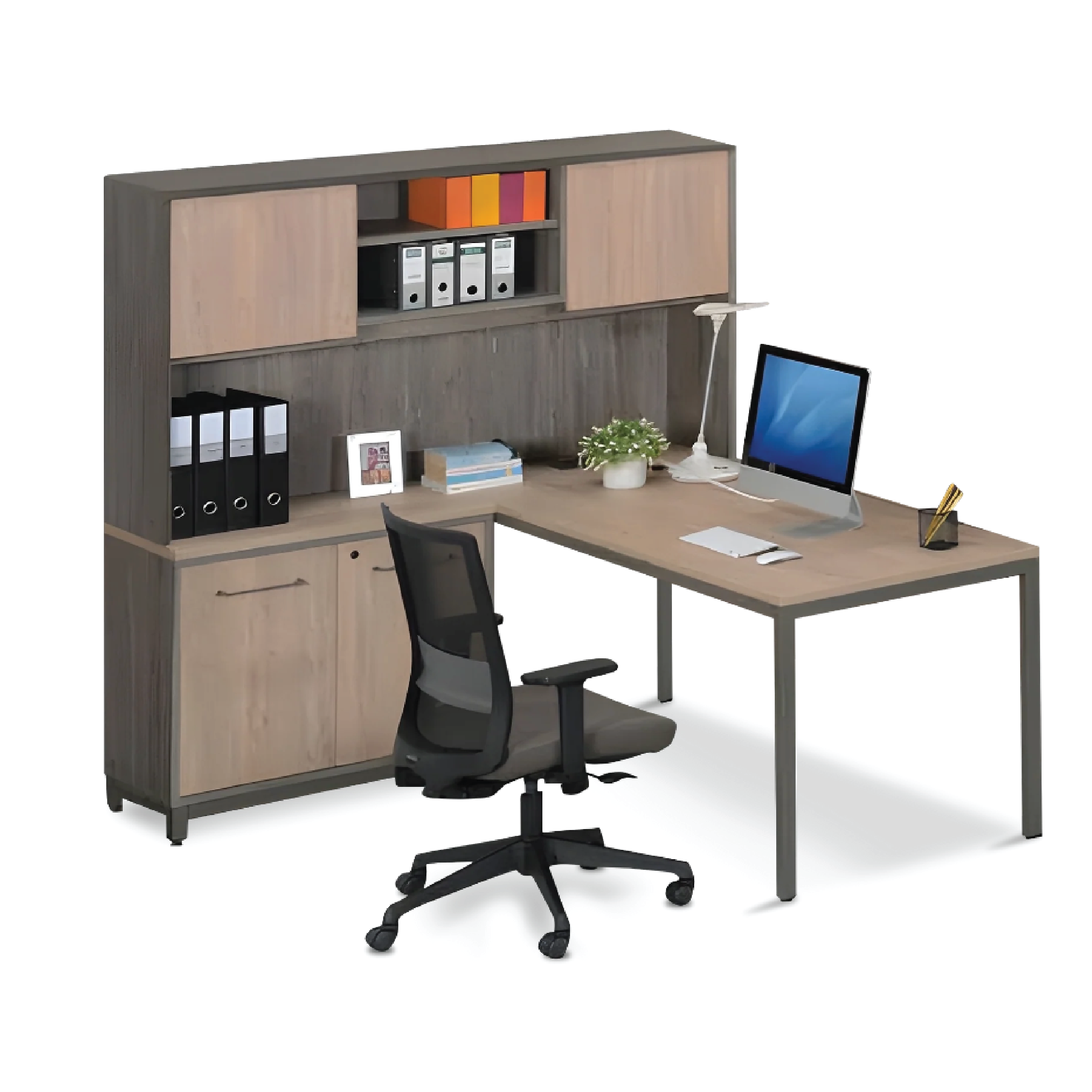 (MIX7) Managerial Office Table Set with Side High Cabinet