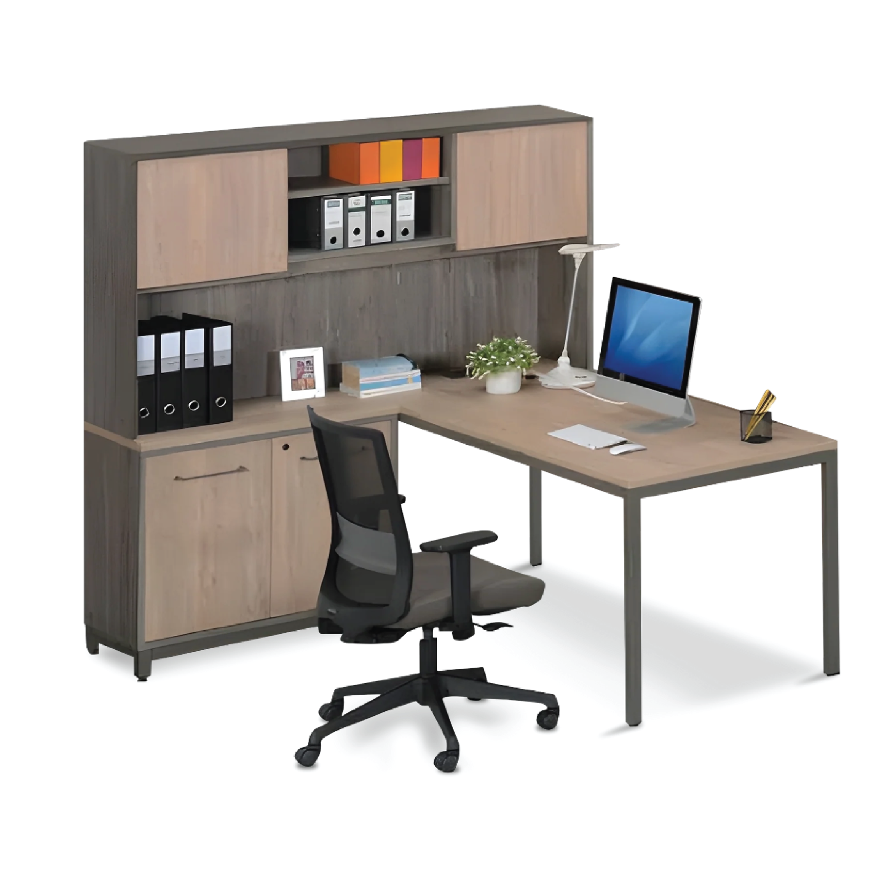 (MIX7) Managerial Office Table Set with Side High Cabinet