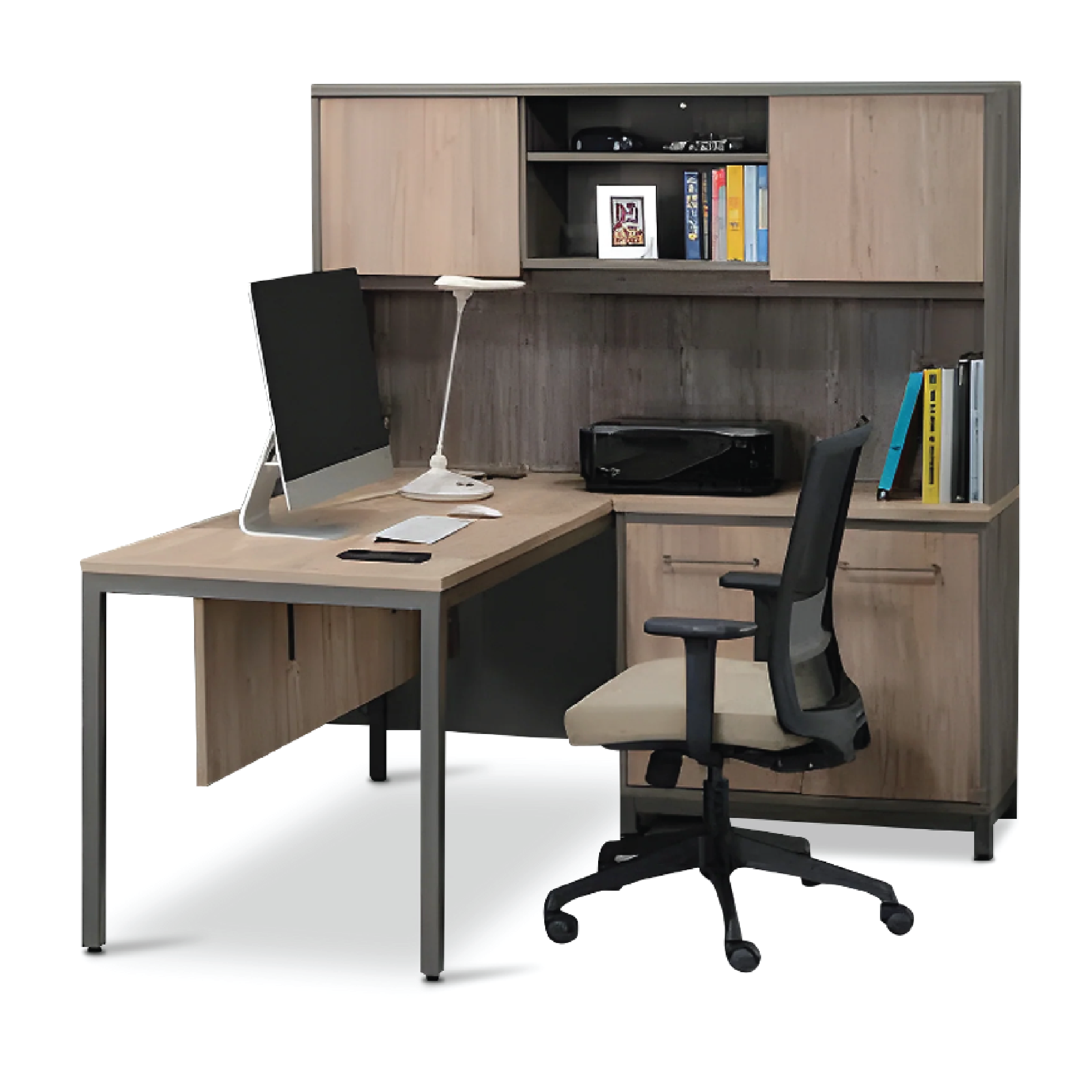 (MIX7) Managerial Office Table Set with Side High Cabinet