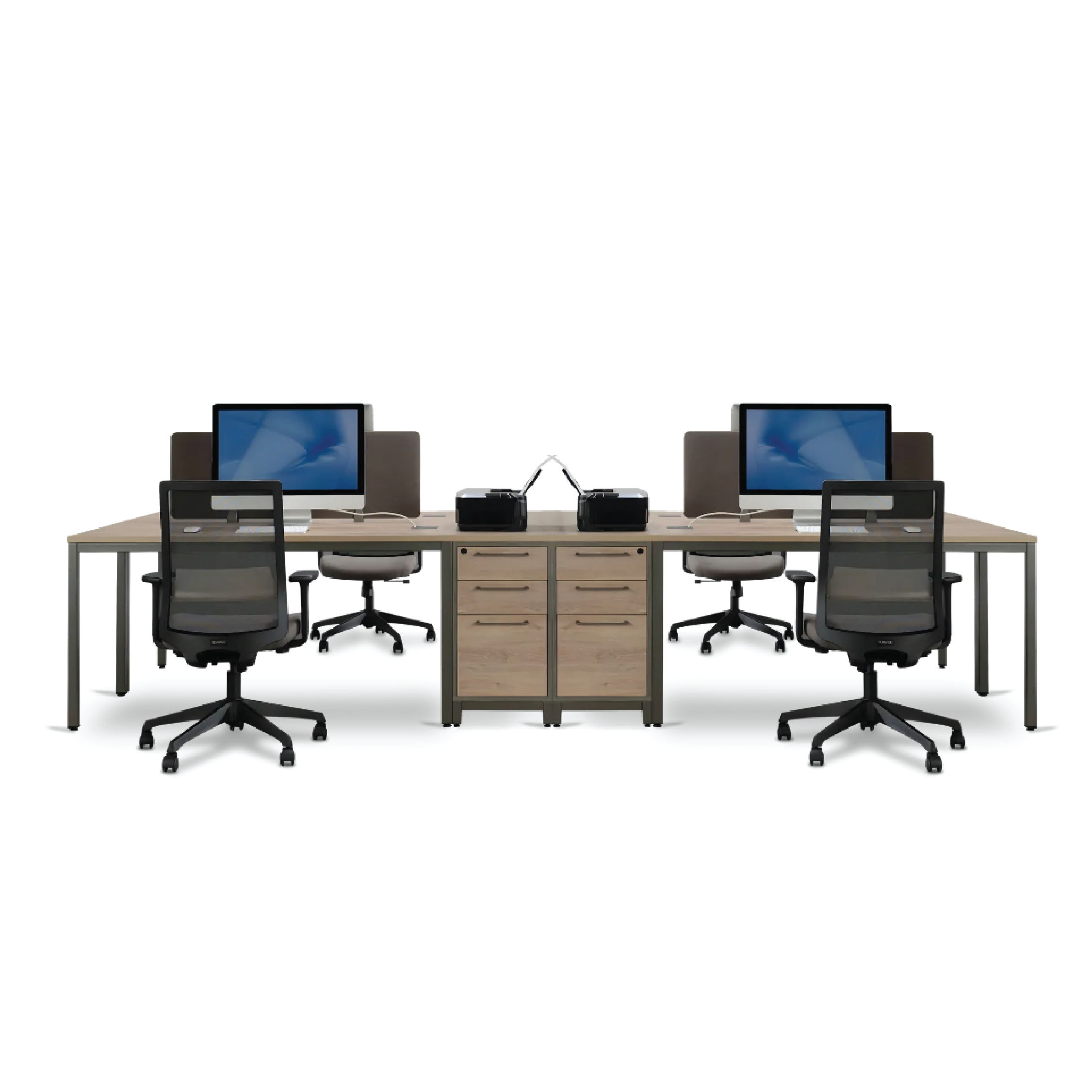 (MIX2) 4 Seater Workstation with Fixed 2 Drawer 1 File Drawer Pedestals