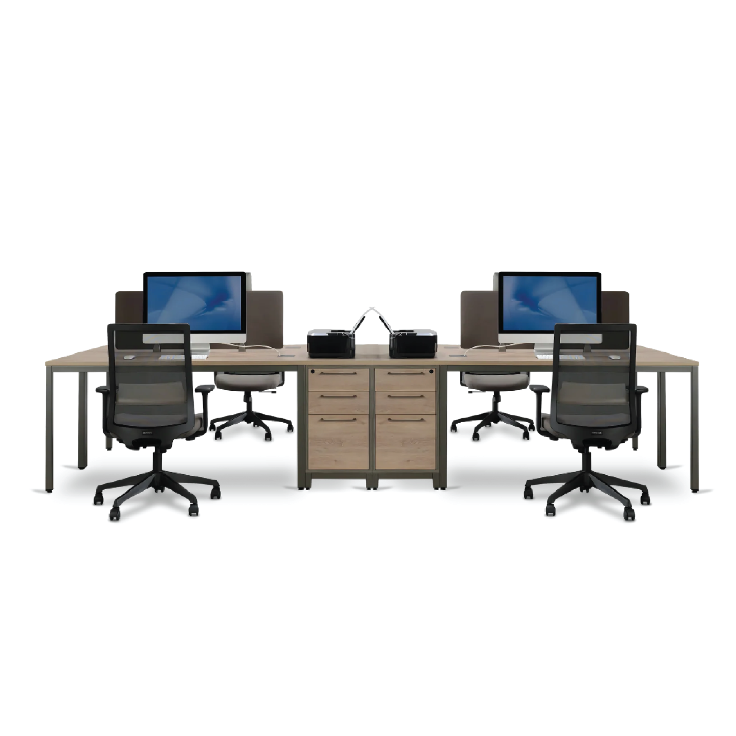 (MIX2) 4 Seater Workstation with Fixed 2 Drawer 1 File Drawer Pedestals