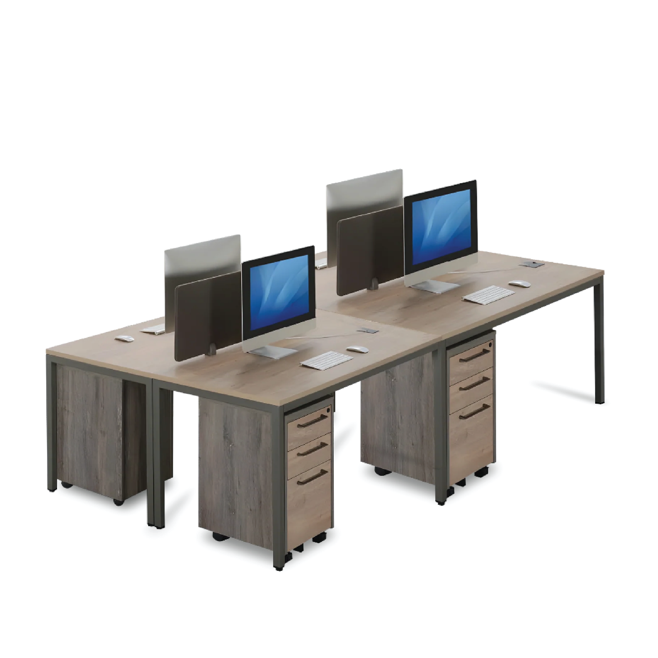 (MIX2) 4 Seater Workstation with Fixed 2 Drawer 1 File Drawer Pedestals