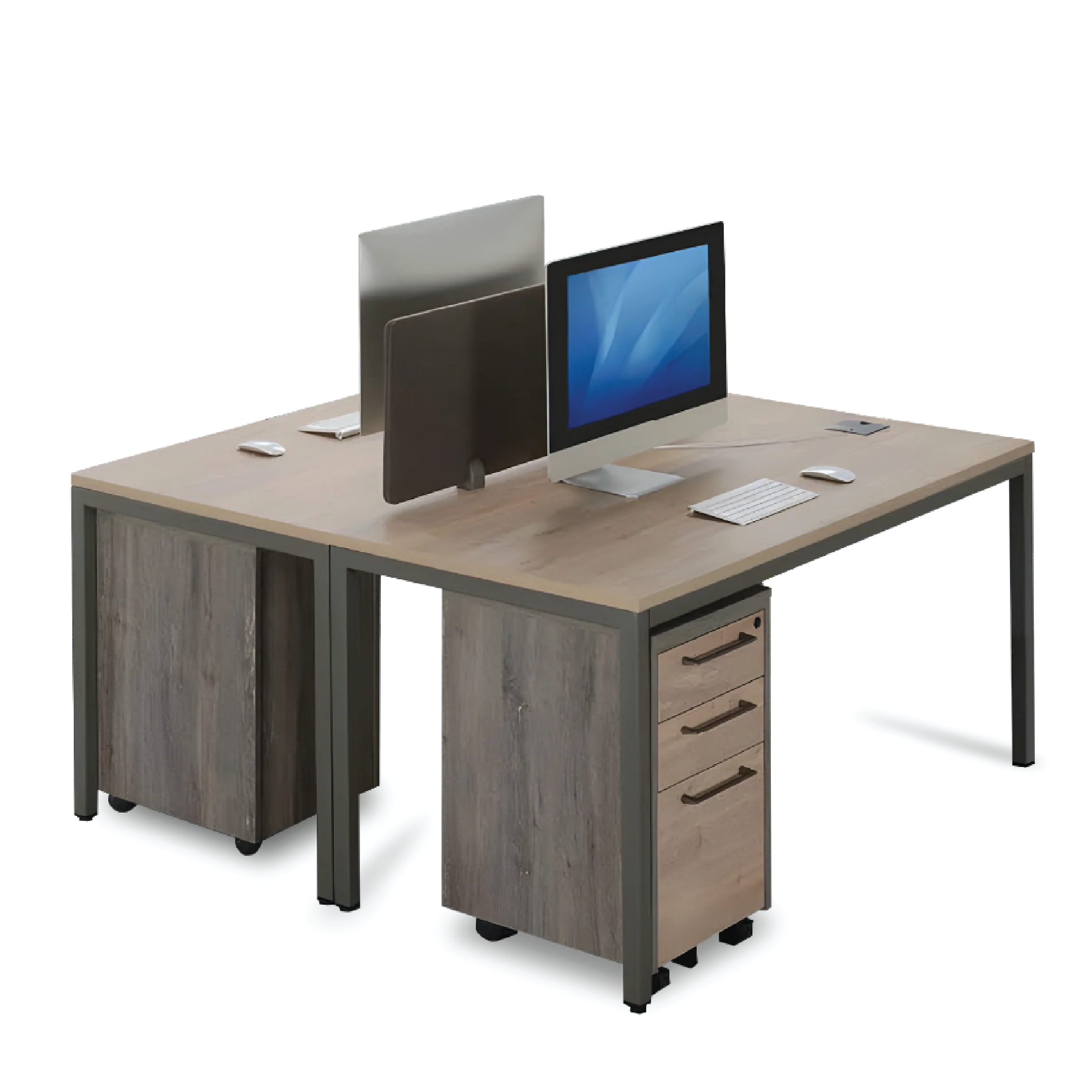 (MIX2) 2 Seater Workstation with Fixed 2 Drawer 1 File Drawer Pedestals