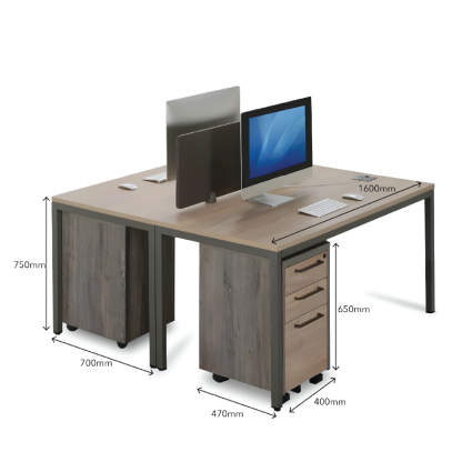 (MIX2) 2 Seater Workstation with Fixed 2 Drawer 1 File Drawer Pedestals