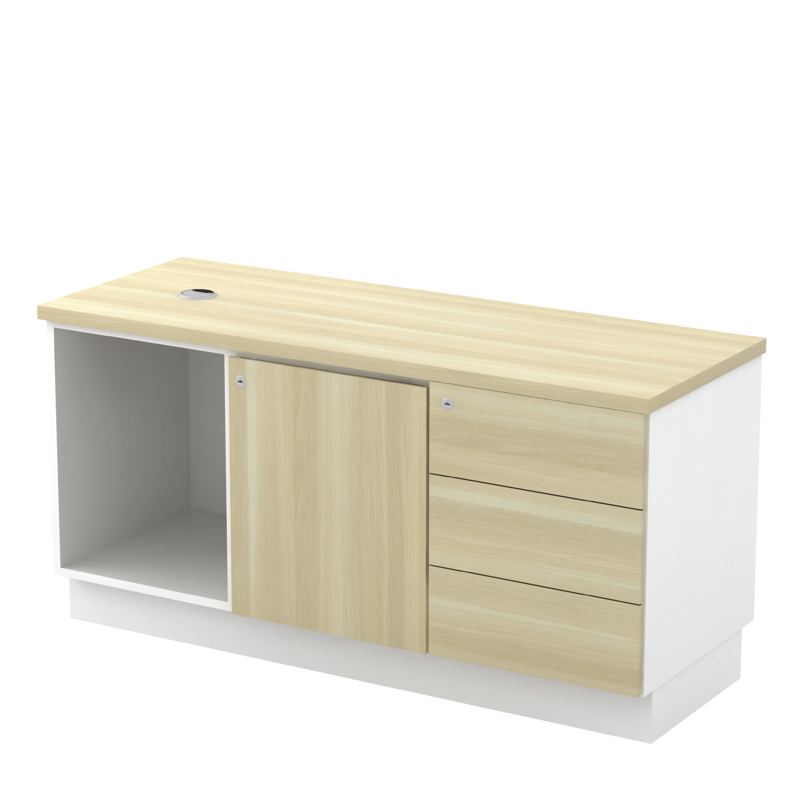 Open Shelf + Swinging Door + Fixed Pedestal 3 Drawer 3D (SL)