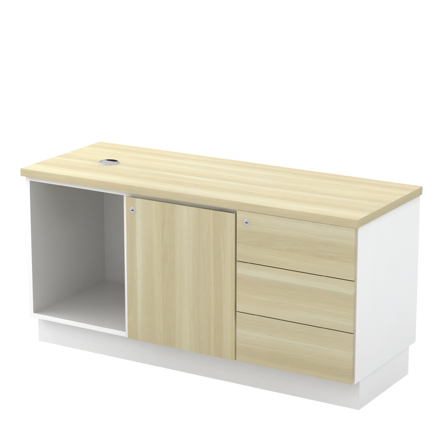 Open Shelf + Swinging Door + Fixed Pedestal 3 Drawer 3D (SL)