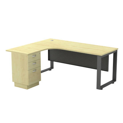 L-Shape Office Desk wth 2D1F Fixed Pedestal + Metal Modesty Panel - SQ