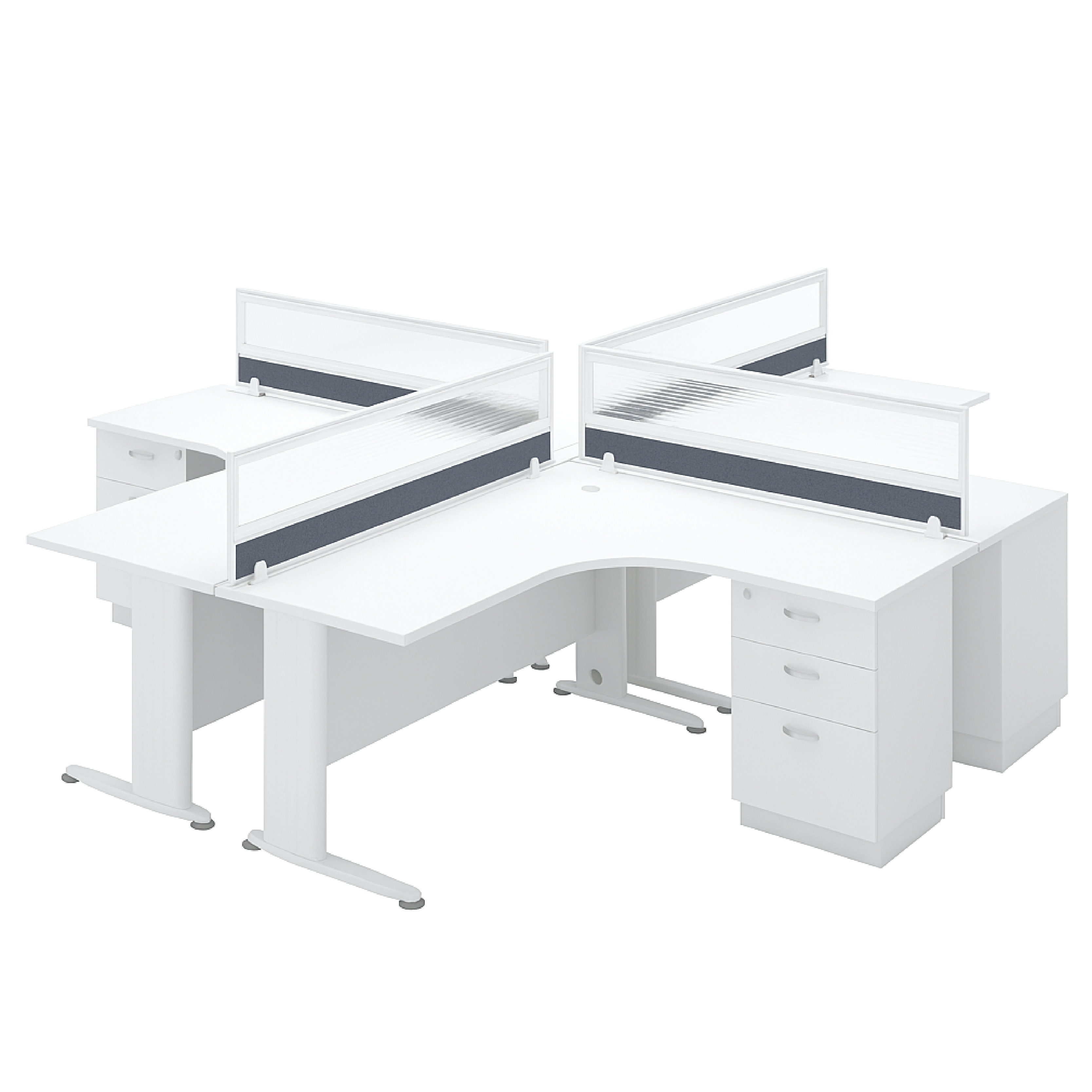 4 Seater L-Shape Table Workstation with 2D1F Fixed Pedestals (H)