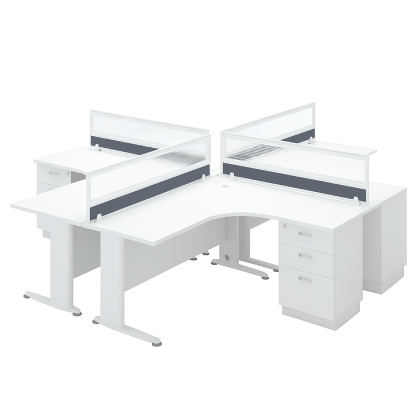 4 Seater L-Shape Table Workstation with 2D1F Fixed Pedestals (H)