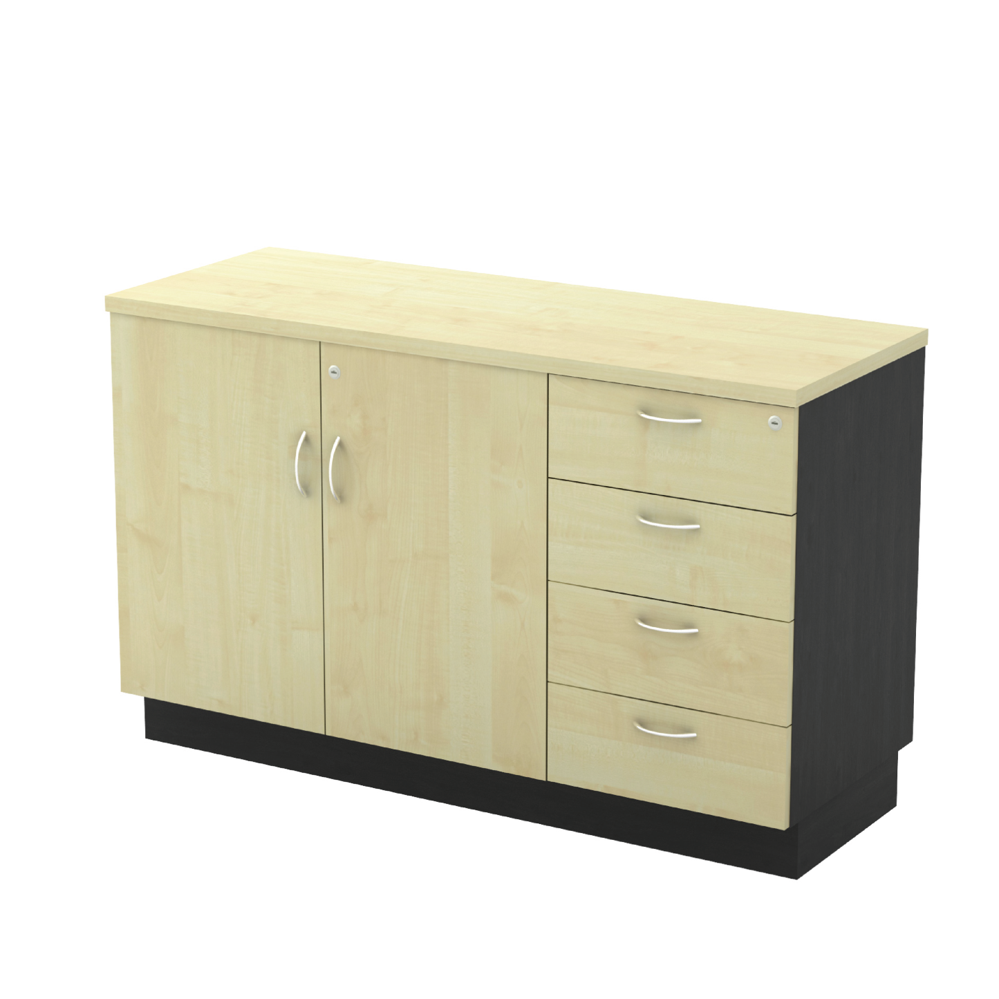 Swinging Door + Fixed Pedestal 4 Drawer (4D) Low Cabinet - MAPLE (T)