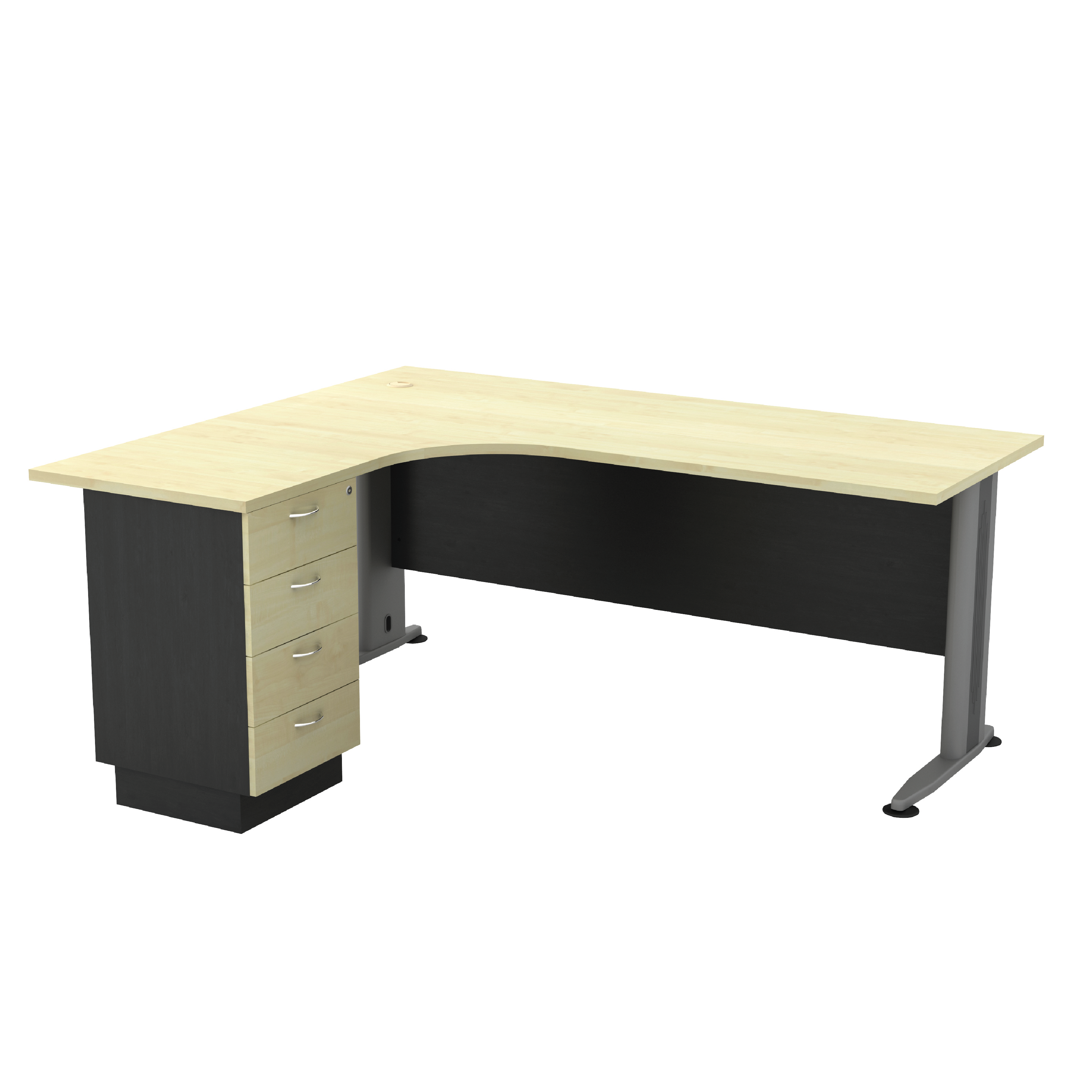 L-Shape Compact Table + Fixed Pedestal 4D Drawer - Maple (T)