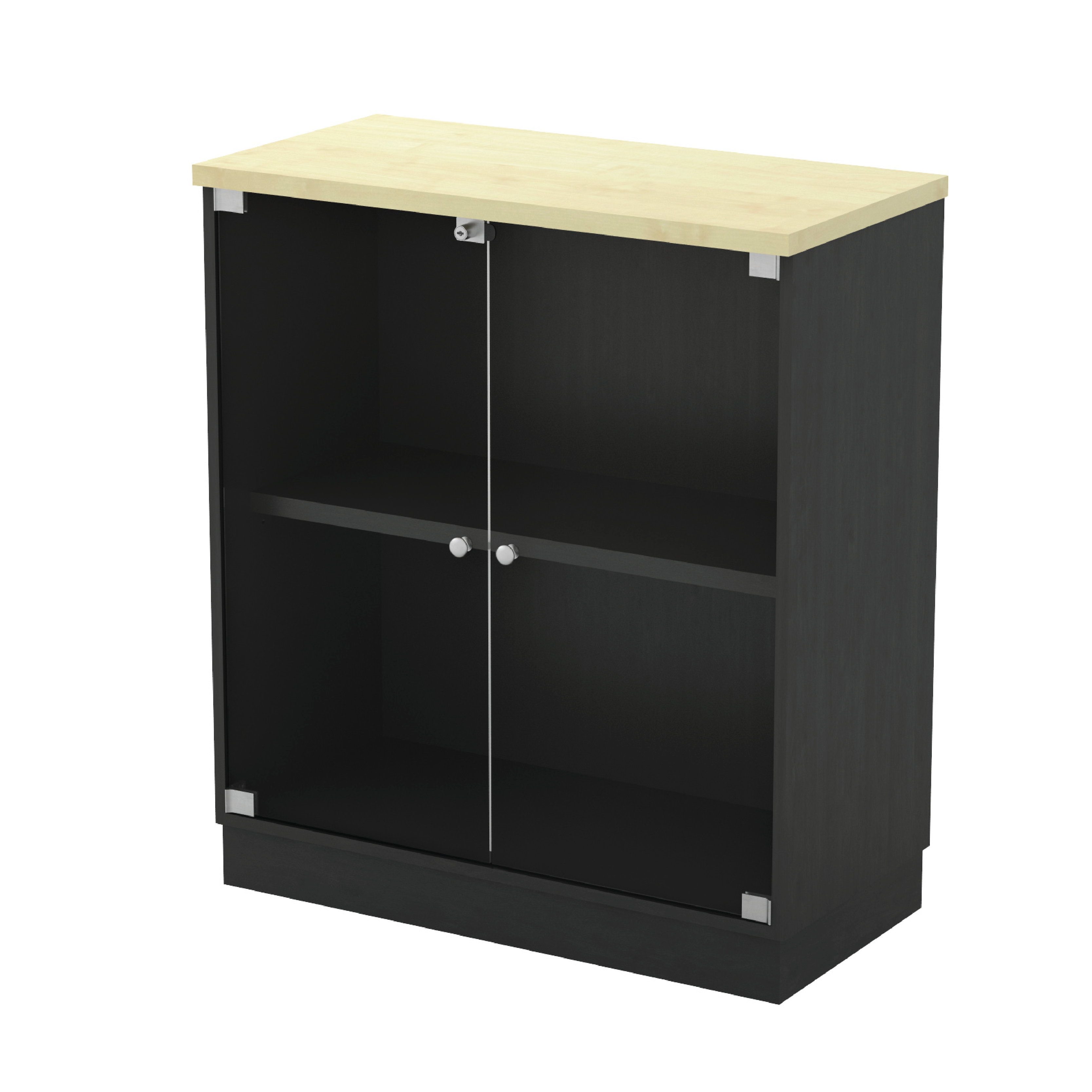 Swinging Glass Door Low Cabinet - Maple (T) 910H mm