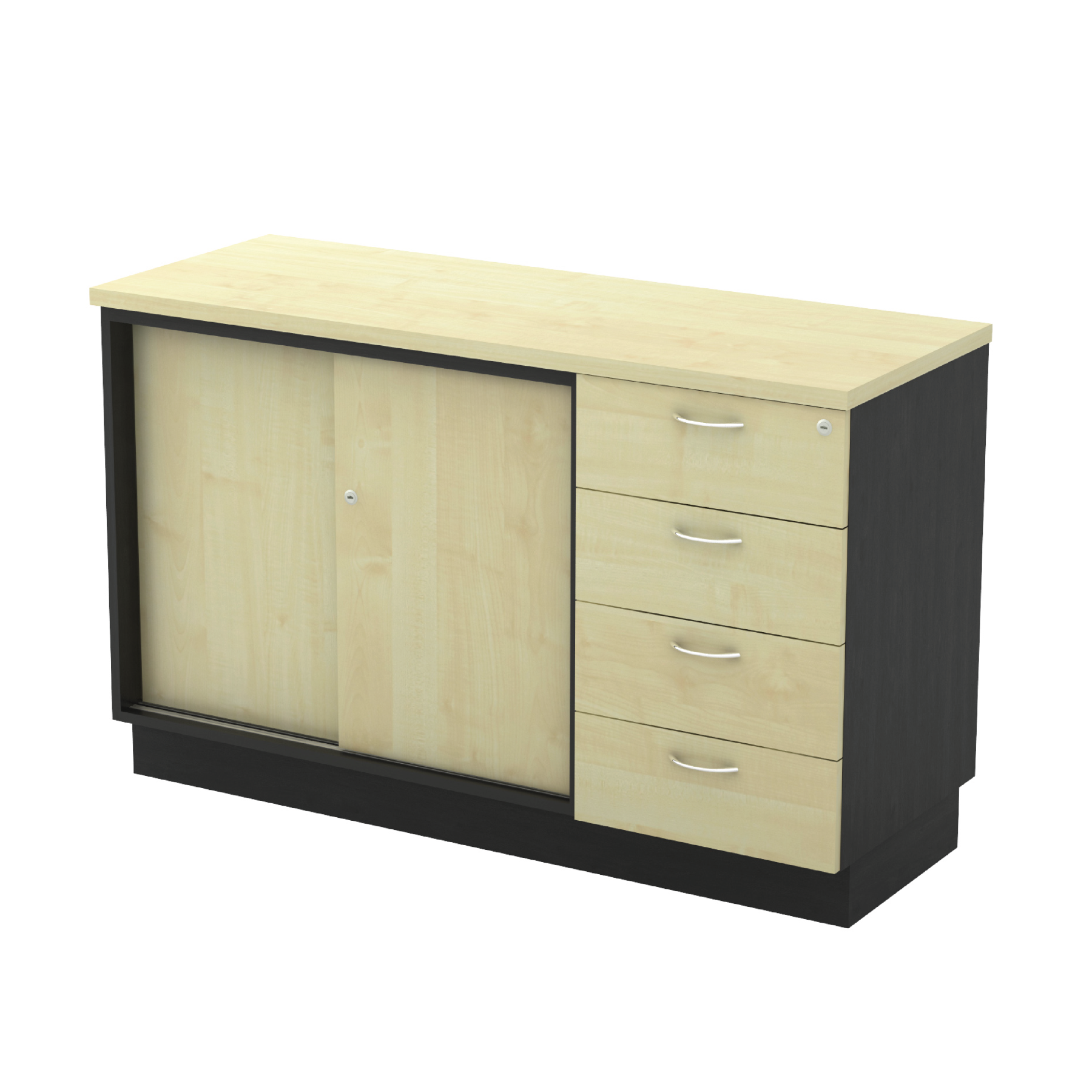 Sliding Door + Fixed Pedestal 4 Drawer (4D) Low Cabinet - MAPLE (T)