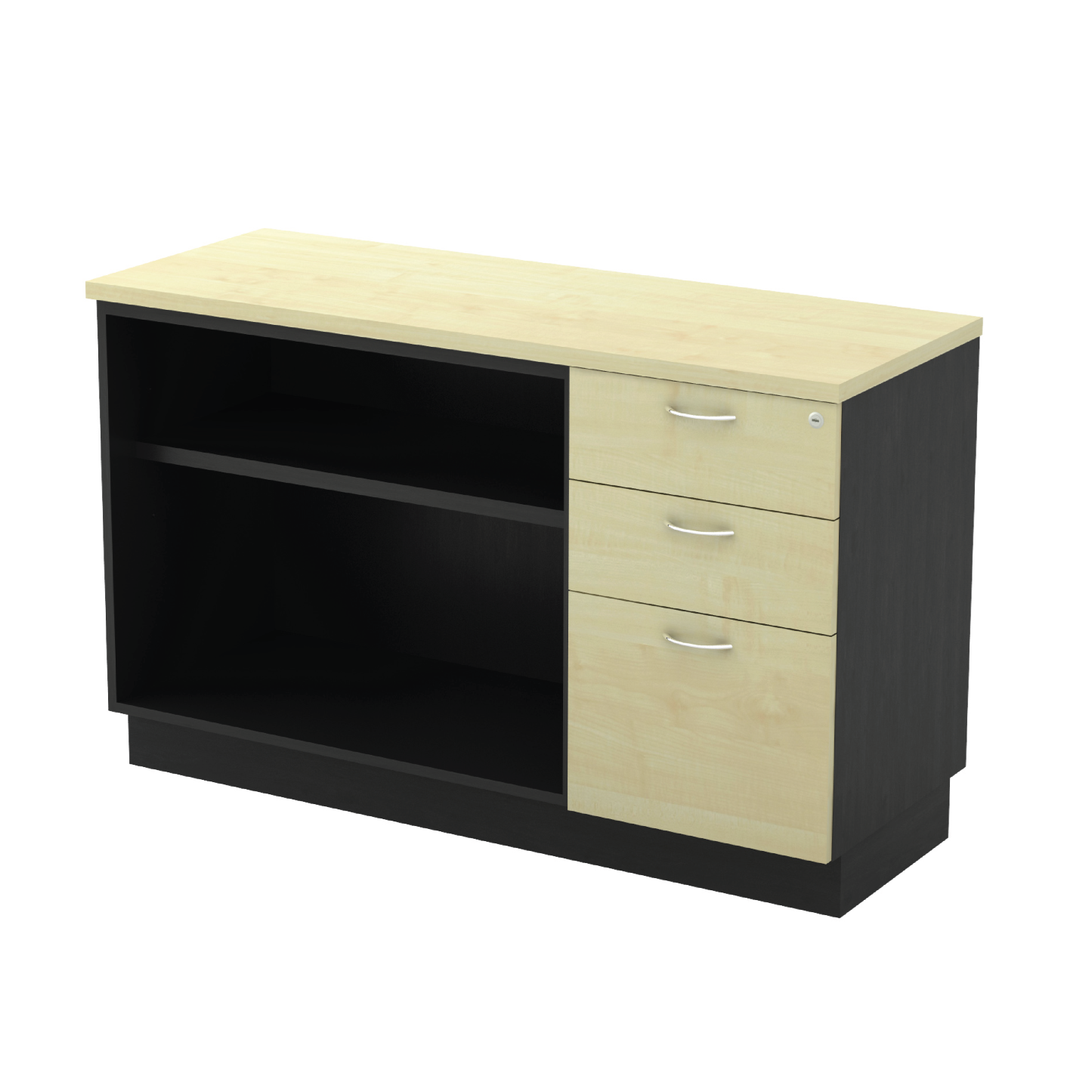Open Shelf + Fixed Pedestal 2 Drawer 1 File (2D1F) Low Cabinet - MAPLE (T)