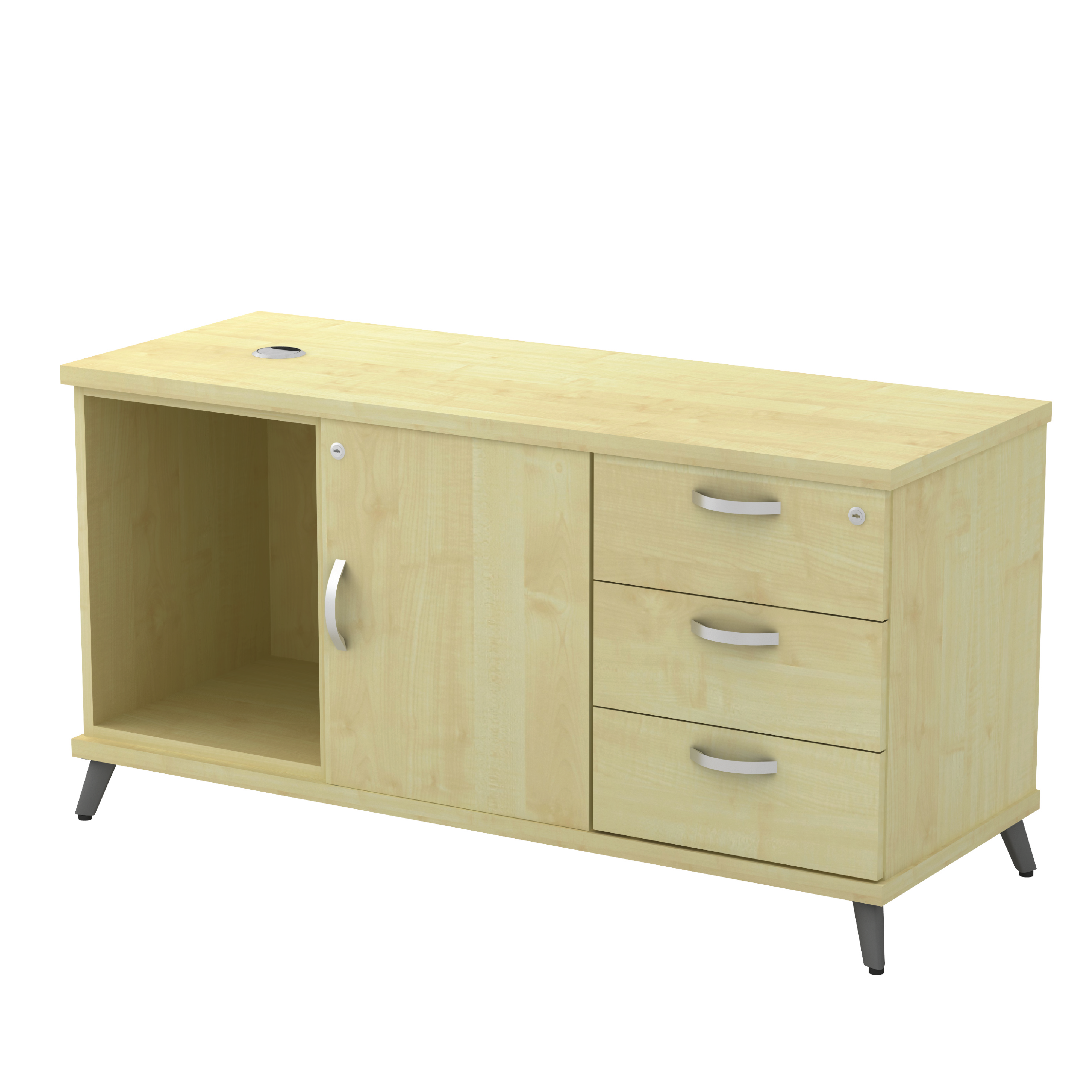 Side Cabinet - Open Shelf + Swinging Door + Fixed Pedestal 3D (SQ)