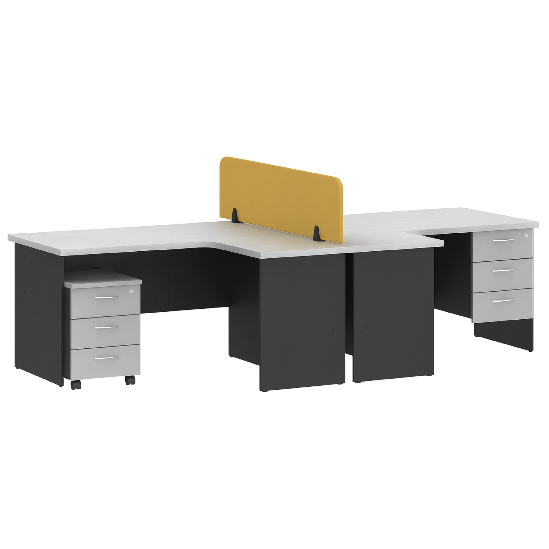 2 Seater L-Shape Table Combination Workstation (3D fixed + mobile pedestal set) (G)