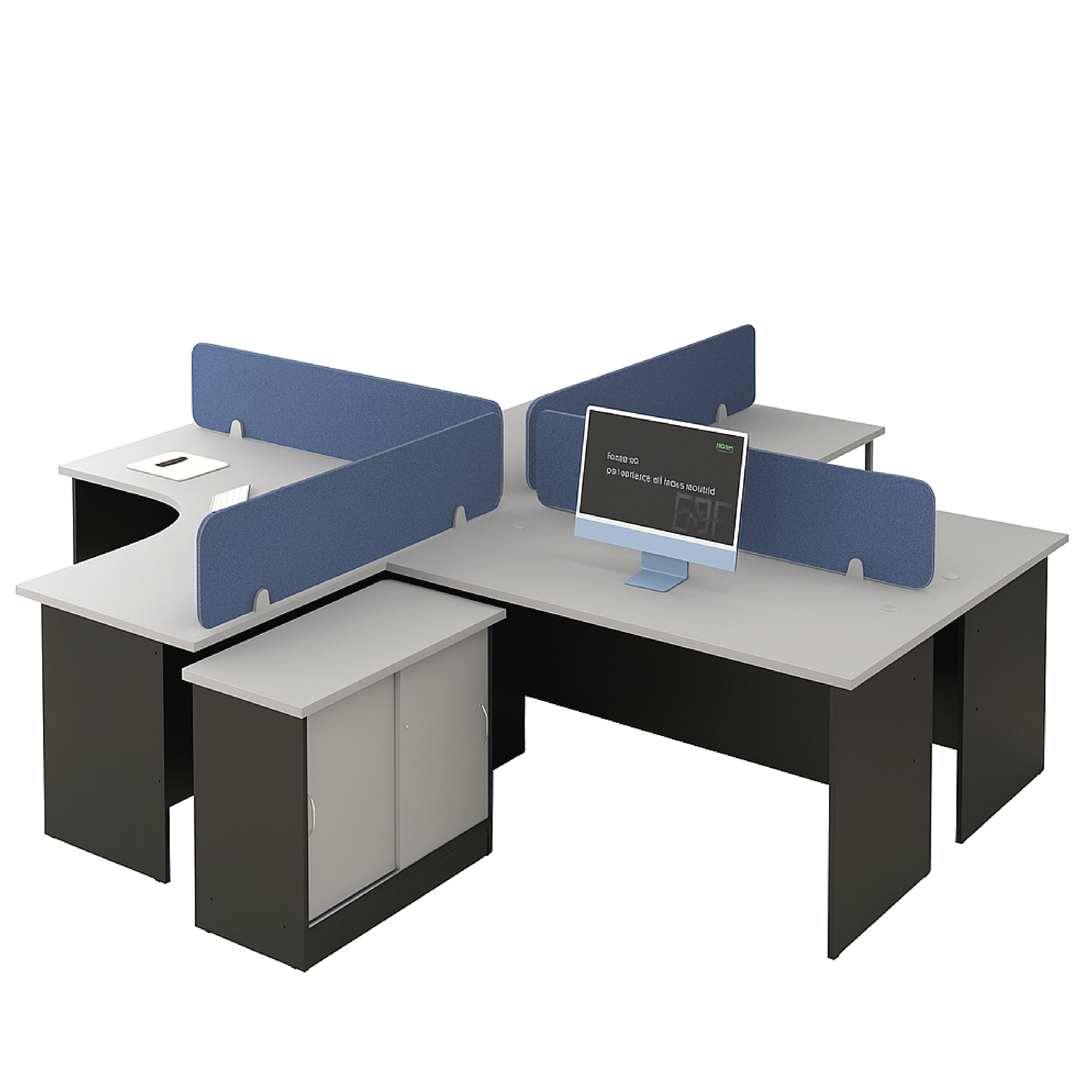 Modern Basic 4-Person Office Workstation with Blue Fabric Partitions